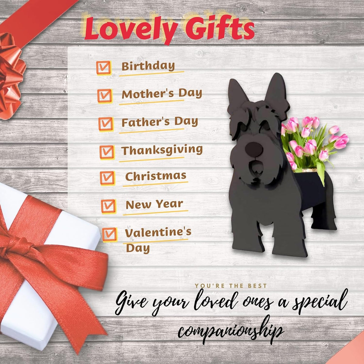 Scottish Terrier Dog Planter Pots, Animal Shaped Flower Pot | Cute Plant Gift for Women and Pet Lovers, Indoor Outdoor