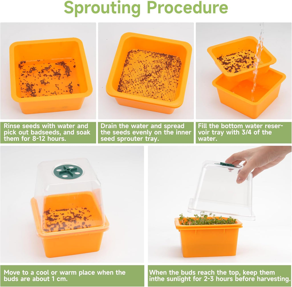 Microgreen Growing Trays, 5" x 5" Sprouting Tray with Humidity Dome, 1.2 mm Small Mesh Holes, BPA Free, Sprouter Kit