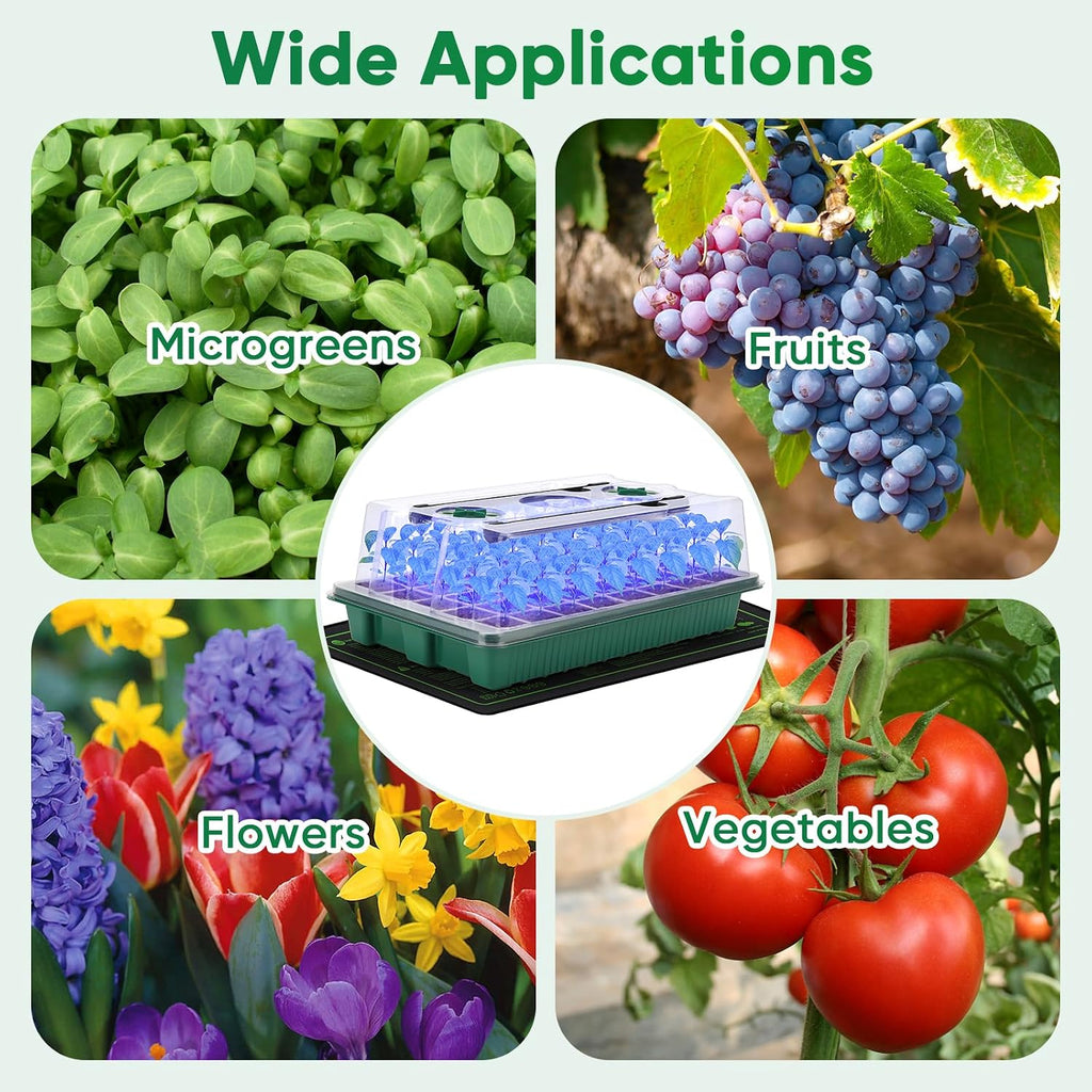 40-Cell Seed Starter Tray with Grow Light, Heat Mat, Humidity Dome | Waterproof Seedling Heat Mat, Heated Seed Starter
