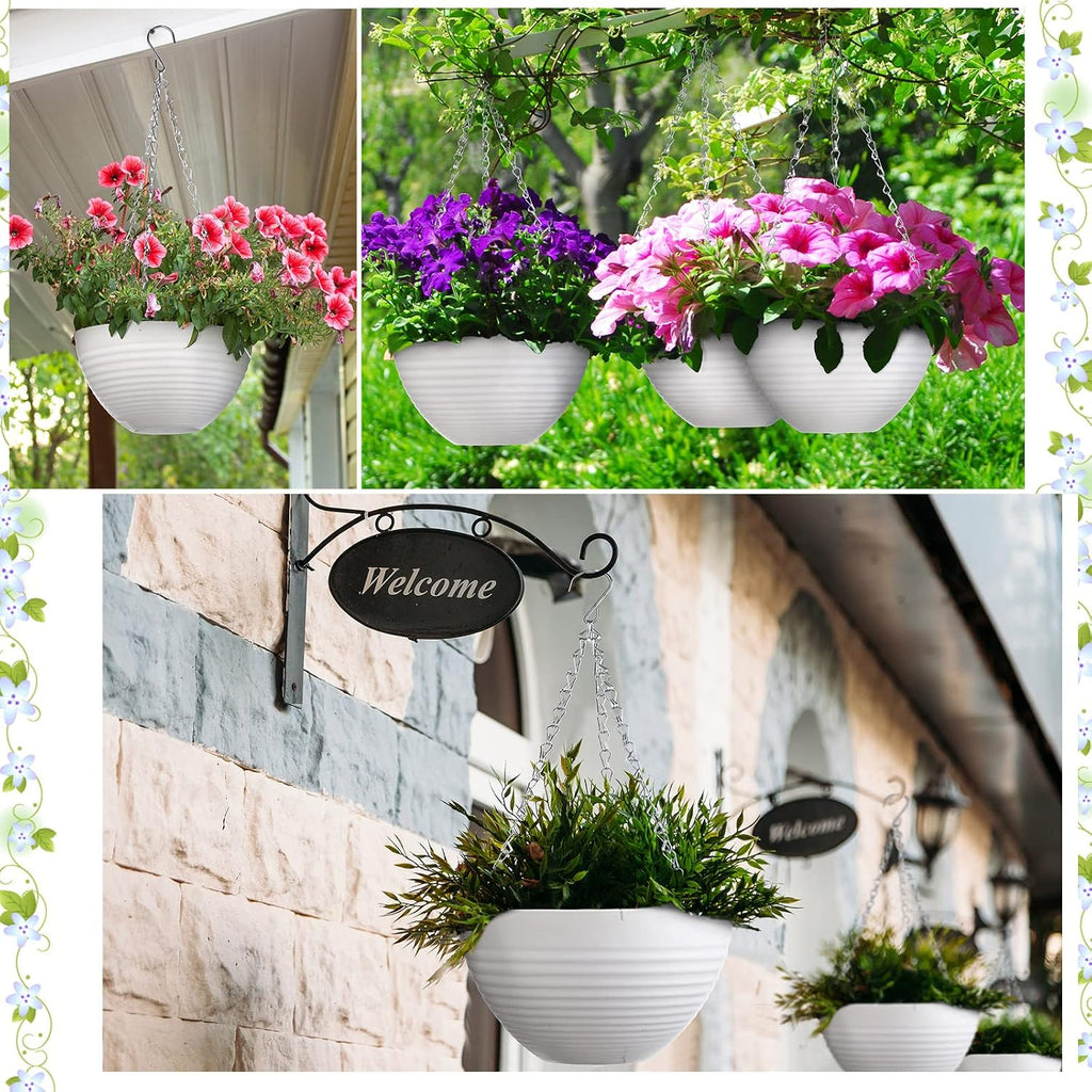 Eccliy 8.3 Inch Hanging Planters, 16 Pack Plastic Hanging Pots for Plant White Flower Pots Baskets Chains Drainage
