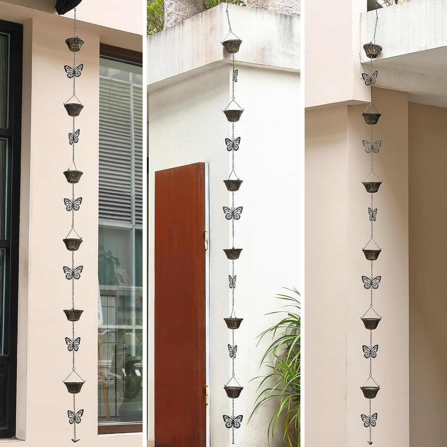 8.5FT Rain Chains for Gutters Downspouts, Butterfly and Cup Rain Gutter Chain | Functional and Decorative Replacement