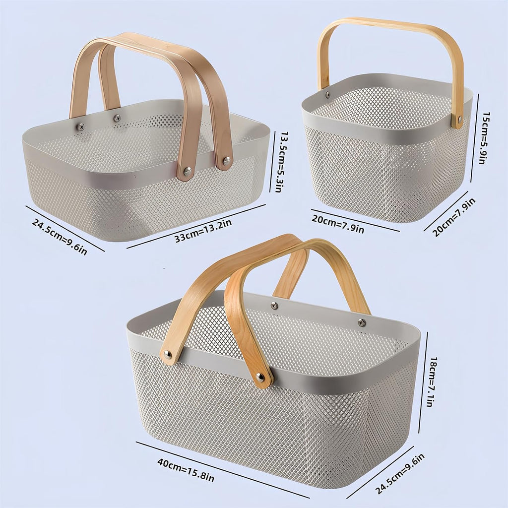 3pcs Collapsible Wooden Handle Plastic Harvest Basket - Rectangular Garden Storage Basket for Picking and Collecting