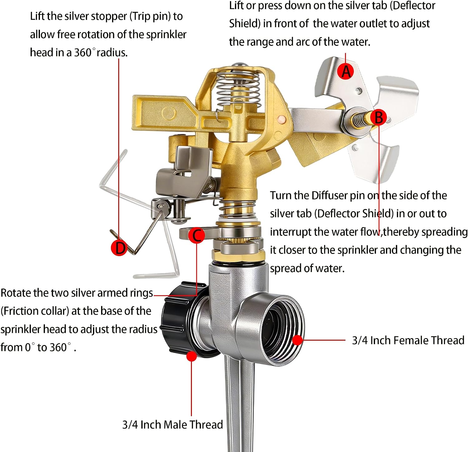 Triumpeek 2 Packs Impact Sprinkler, Brass Head, Aluminum Alloy Stand | On Spike Base, Heavy Duty, Adjustable 360