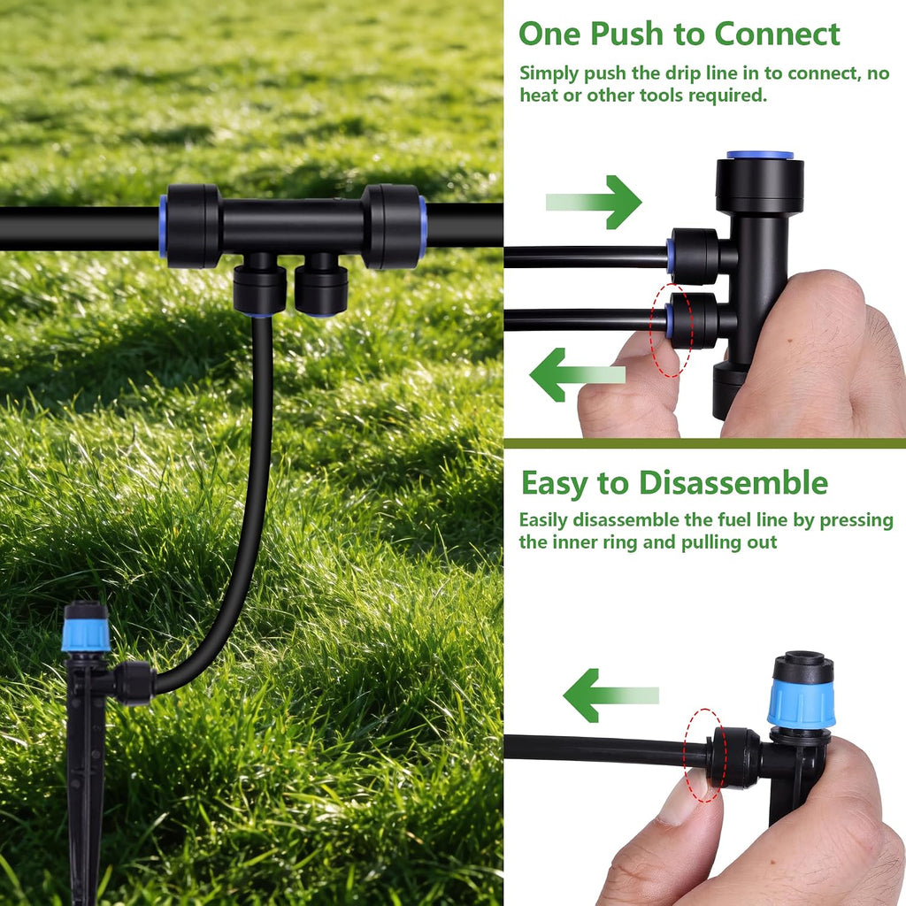 230FT Garden Irrigation System with 40 Nozzles & Emitters, Automatic Watering System with 1/2" & 1/4" Tube and Barbed