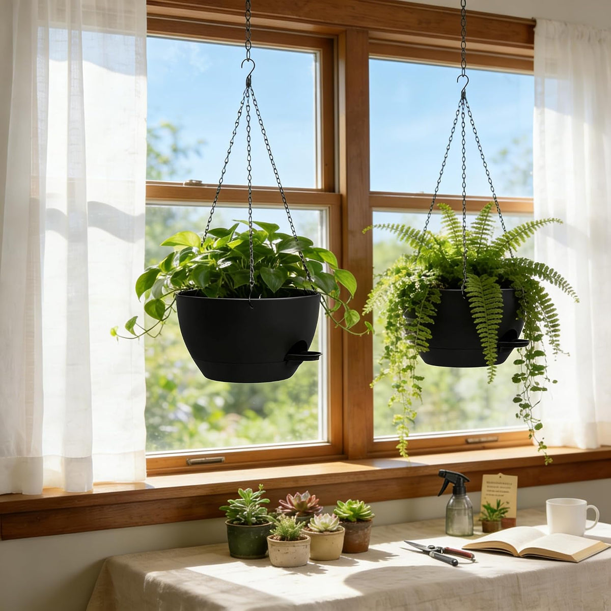 UOUZ 13 Inch 2 Pack Large Self Watering Hanging Planters for Indoor Outdoor Plants, Hanging Plant Pots with Removable