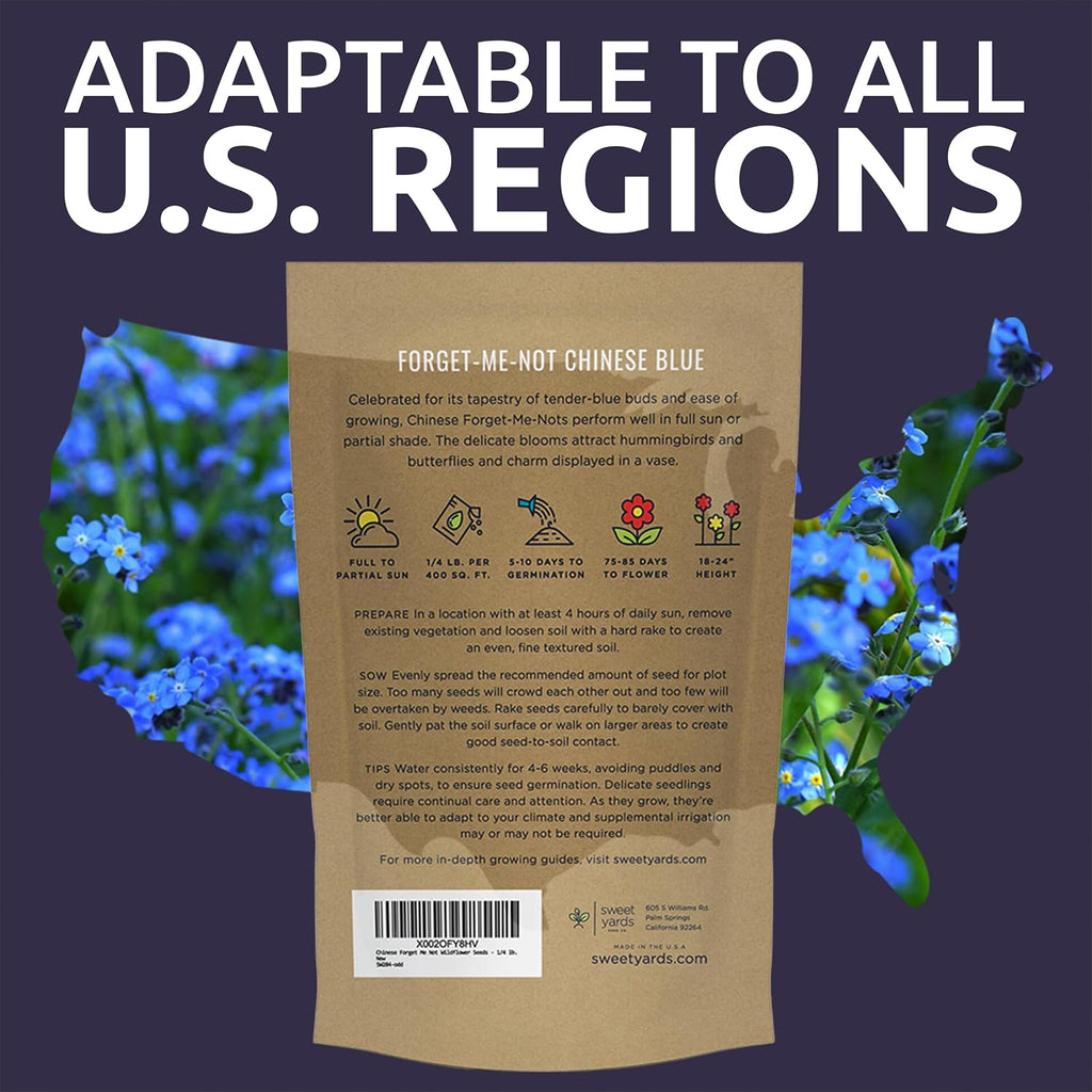 Chinese Forget Me Not Wildflower Seeds - Bulk 1/4 Pound Bag - Over 22,000 Open Pollinated Seeds - Blue Cynoglossum