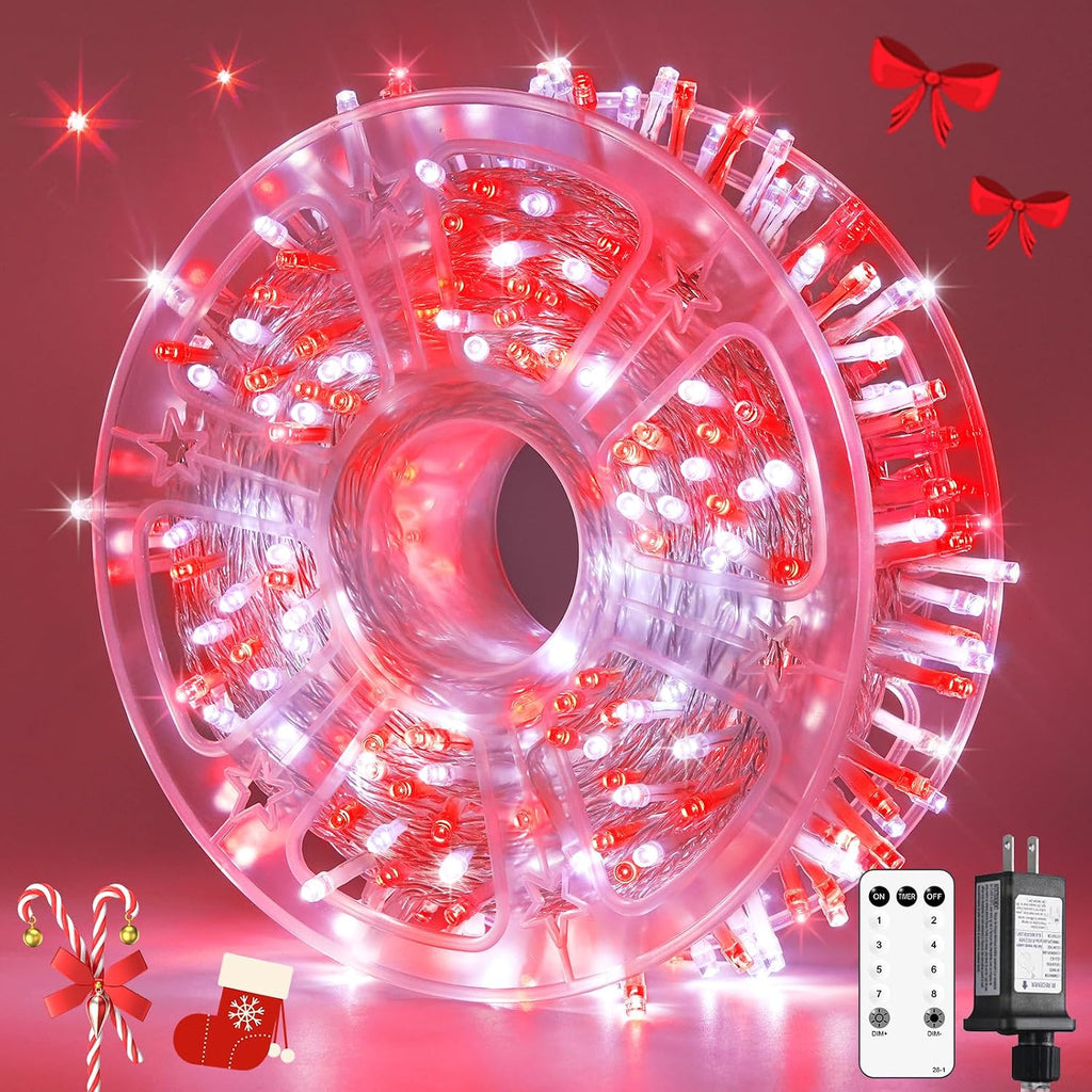 JMEXSUSS 400 LED Red and White Christmas Lights Outdoor with Remote