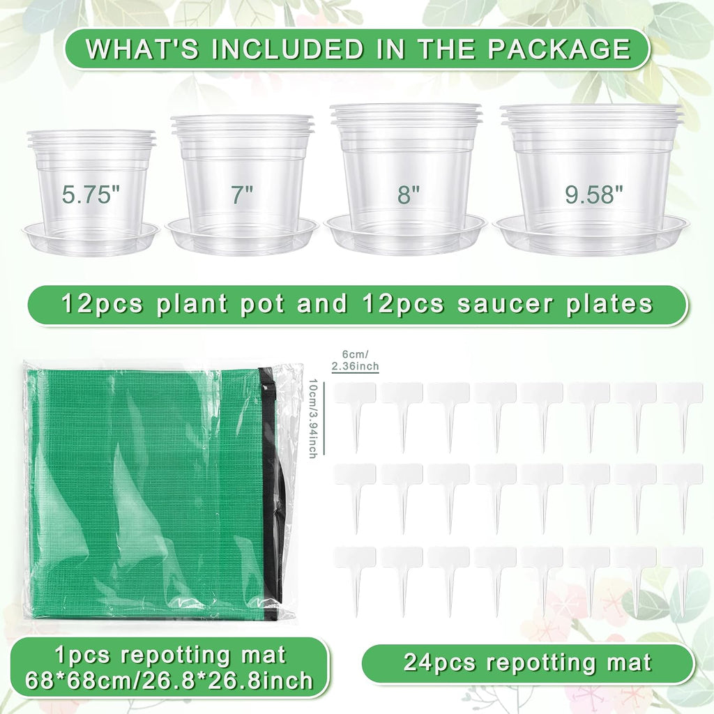 12PCS 5.75/7/8/10 in Clear Nursery Pots with Drainage Plant Pots | For Plants Seedling Flower Vegetables Orchids