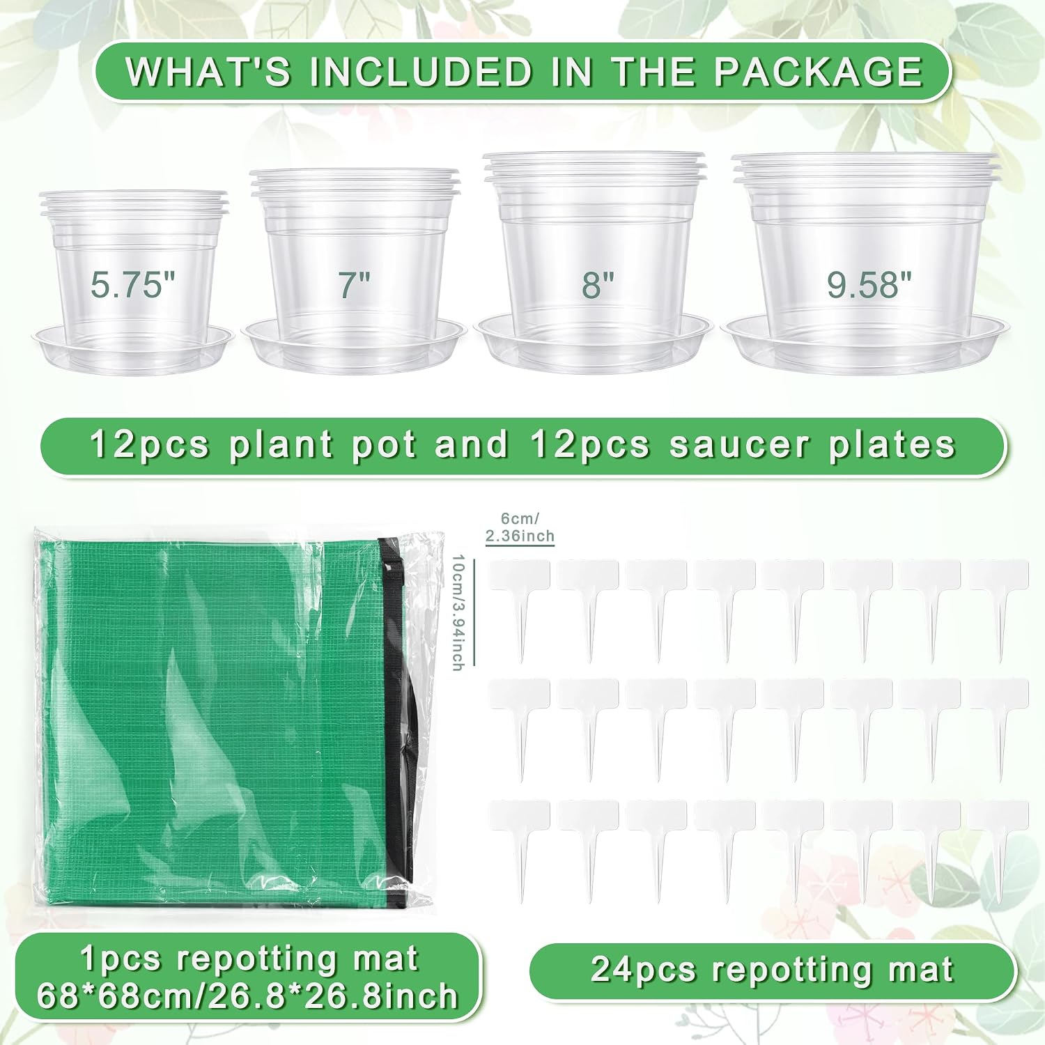 12PCS 5.75/7/8/10 in Clear Nursery Pots with Drainage Plant Pots | For Plants Seedling Flower Vegetables Orchids