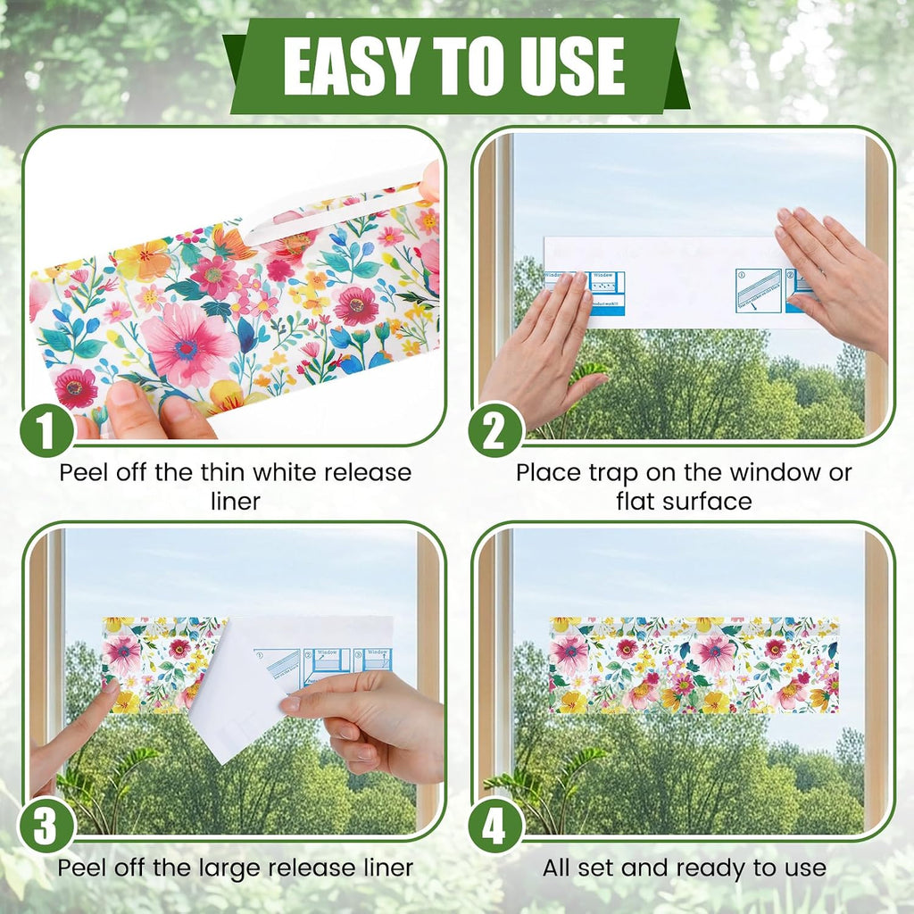 200 Pack Window Fly Traps Floral Sticky Fly Paper Indoor Clear Flies Strips Bulk Bug Catcher Waterproof Fruit Housefly