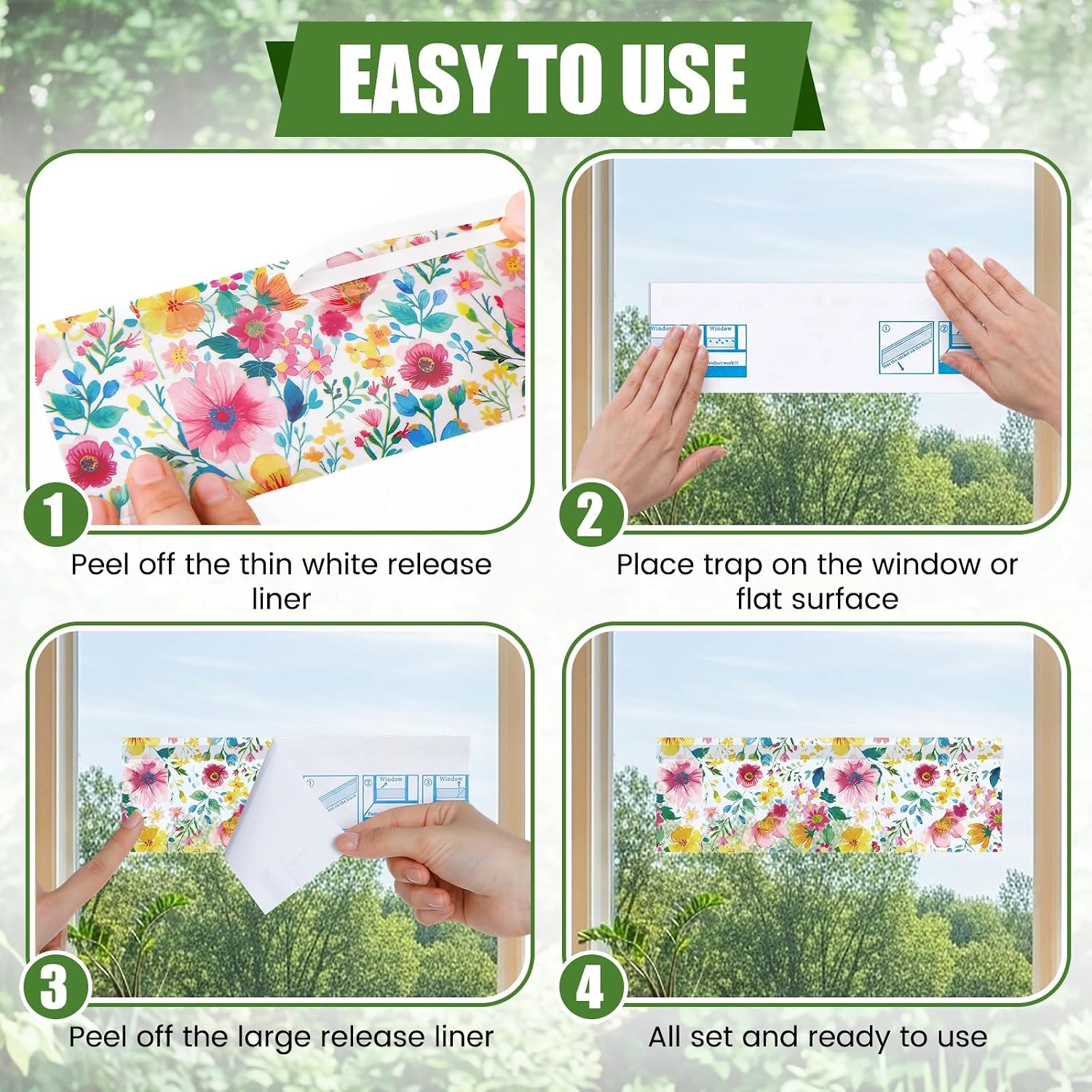 200 Pack Window Fly Traps Floral Sticky Fly Paper Indoor Clear Flies Strips Bulk Bug Catcher Waterproof Fruit Housefly