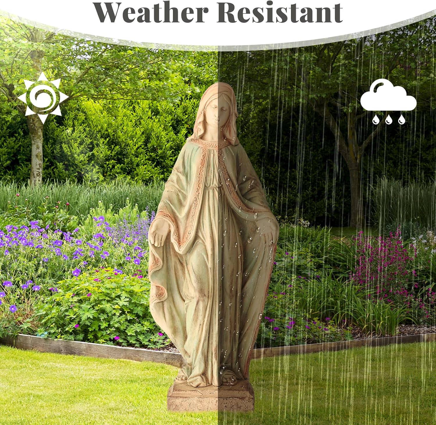 EROMMY Virgin Mary Garden Statue Outdoor 31.5” – Large Praying Holy Madonna Resin Sculpture, Blessed Mother of God