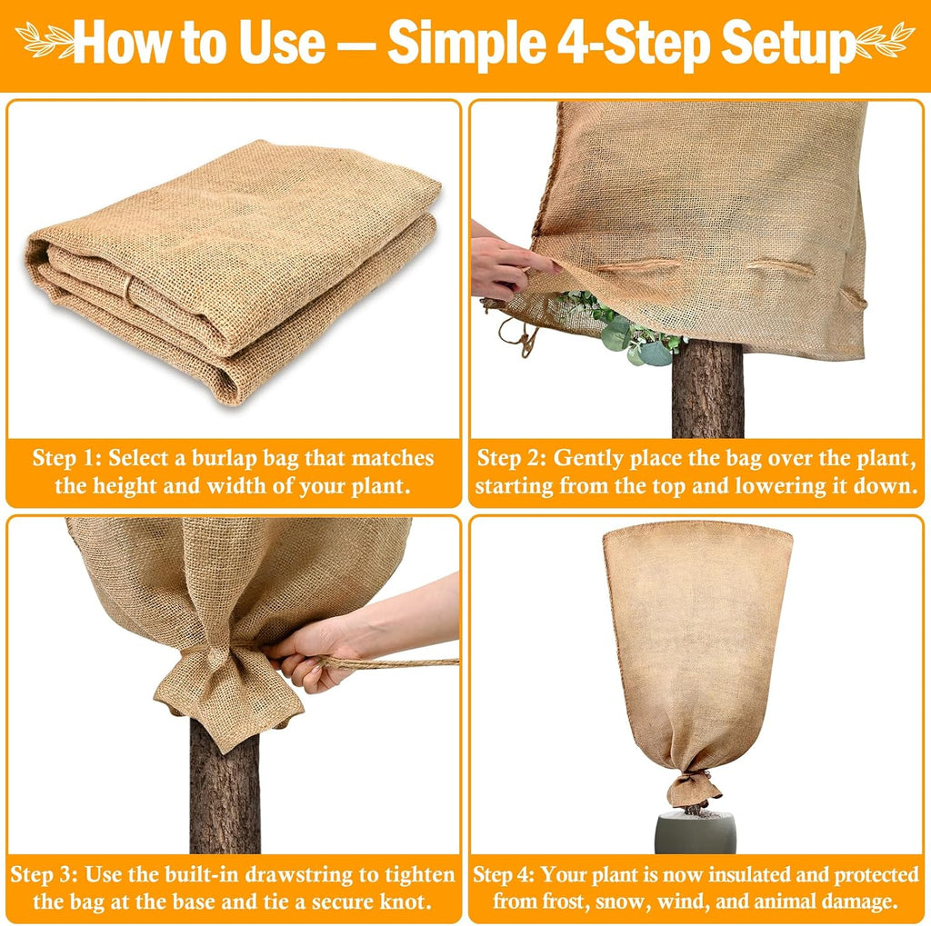 3 Pack 32 X 40 Inch Burlap Bags for Winter Plant Frost Protection | Reusable, Large Winter Plant Frost Cover Bags with