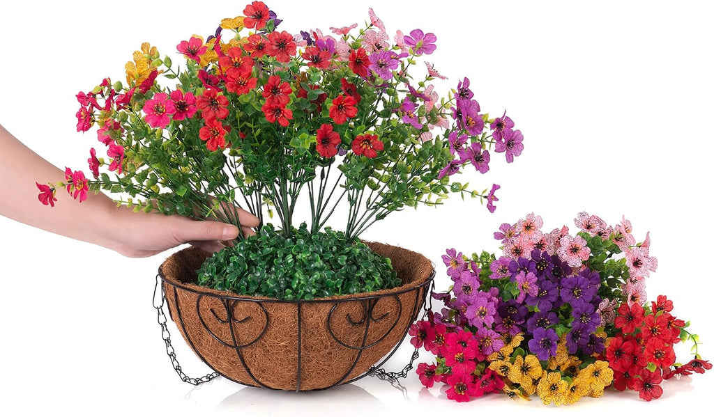 Artificial Fake Hanging Plants Flowers with Basket Outdoor Decor Faux Silk Dasiy Flower Arrangements in Pot Planter for