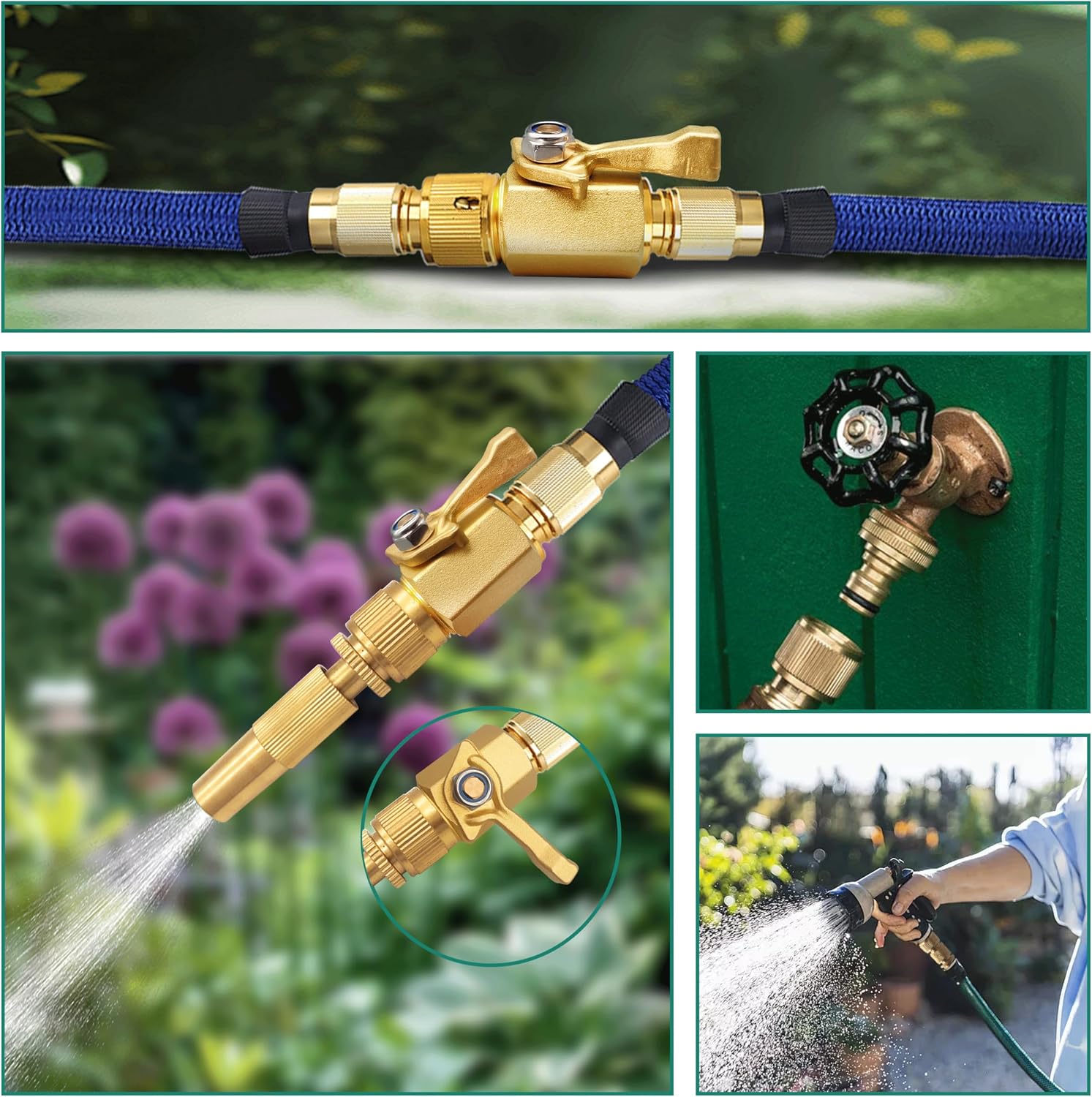 Solid Brass Garden Hose Accessories Kit - 2 Pack 3/4" GHT Full Flow Shut Off Valves & Quick Connects - Includes 8