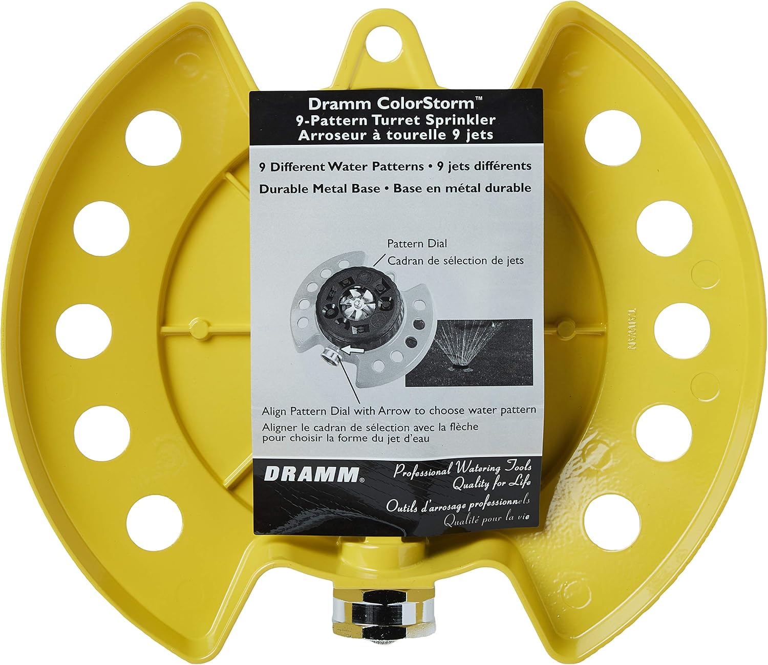 Dramm ColorStorm 9-Pattern Premium Turret Sprinkler With Heavy Duty Metal Base - Yellow 5023