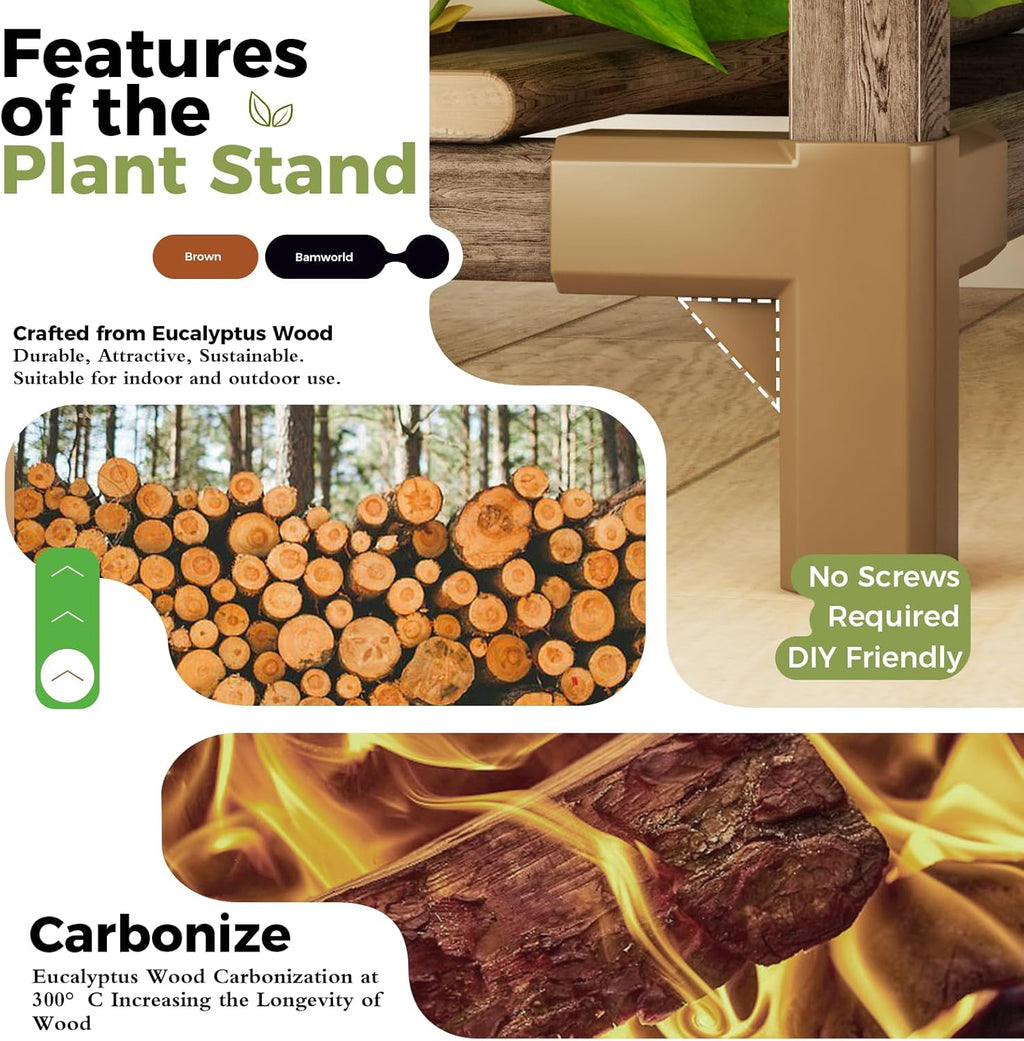 Bamworld Plant Stand Indoor Outdoor 12 Tier Tall Large Wood Plant Shelf | Widened Multi Tier Flower Stands Garden