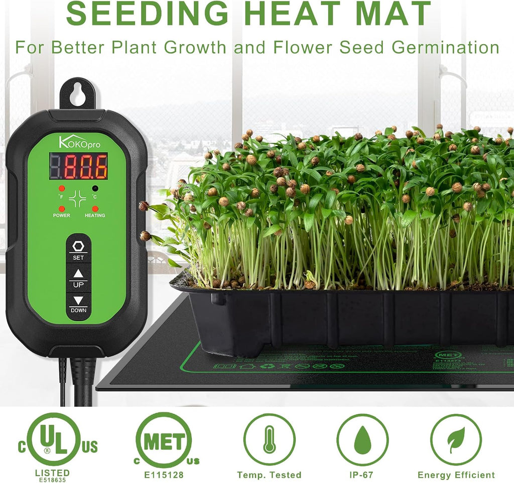 10"x 20" Seedling Heat Mat and Digital Thermostat Combo Set - KOKOPRO Warm Hydroponic Heating Pad for Seed Germination