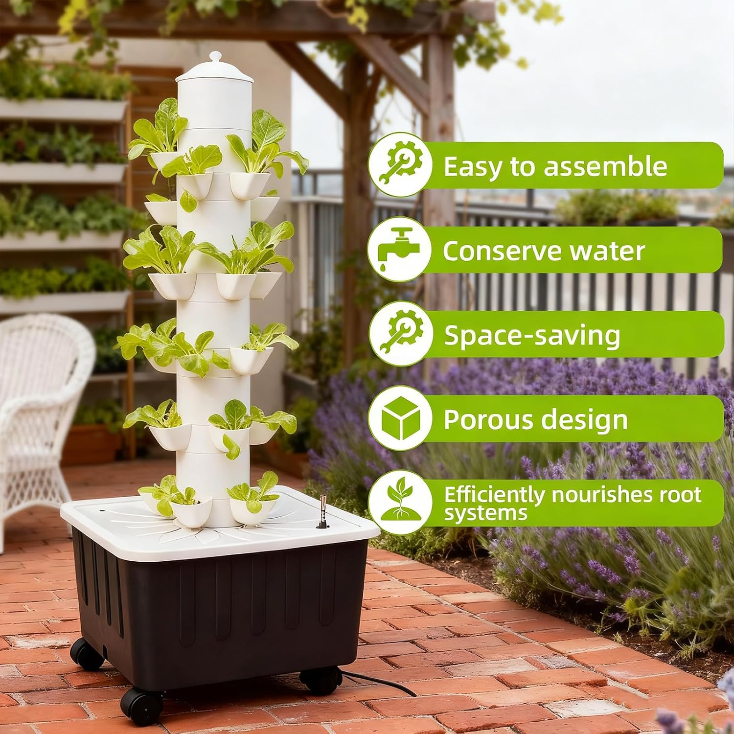 Hydroponics Growing System, Indoor Gardening System, Hydroponic Tower with 30 Liter Capacity Mobile Water Tank for