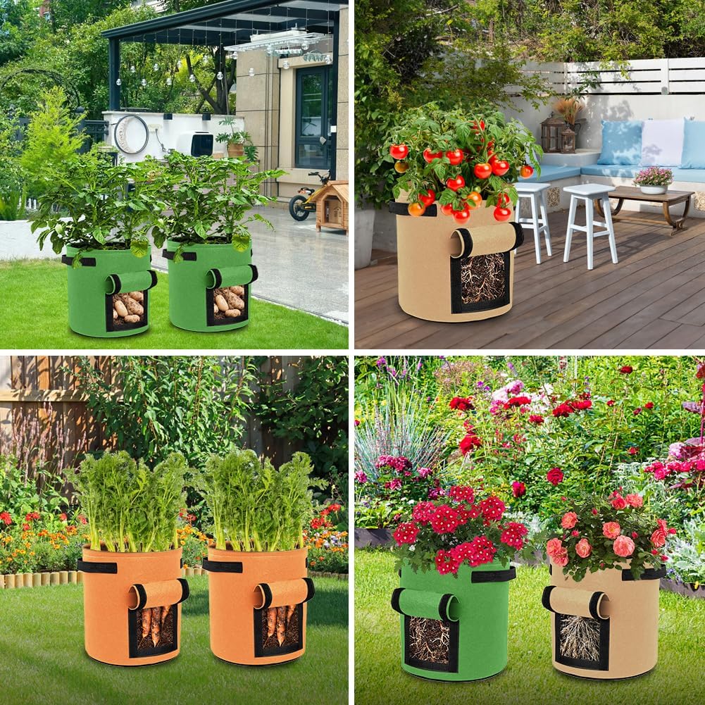 9 Pack 10 Gallon Potato Grow Bags, Colorful Garden Planting Bag | Nonwoven Fabric Growing Bags with Durable Handle and