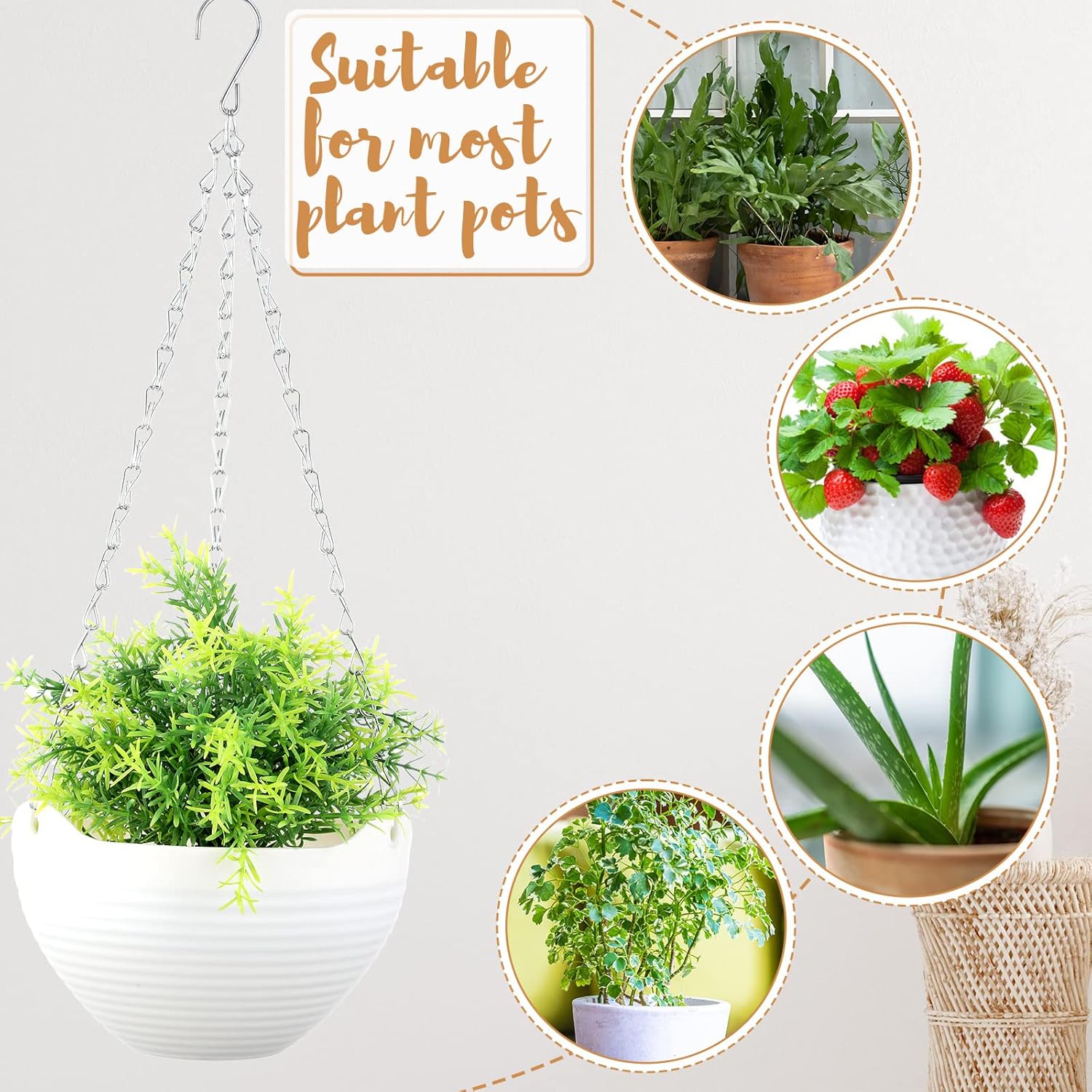 Zopeal 16 Pack Self Watering Hanging Planters 8 Inch Garden Flower Plant Pot Container with Drainer and Chain Round