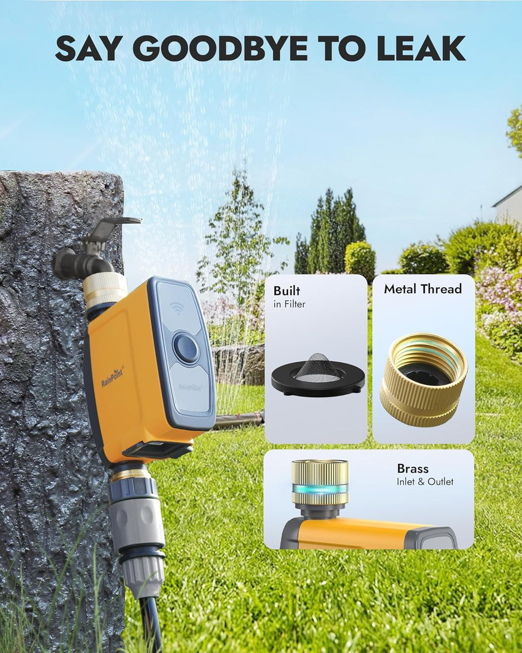 RAINPOINT WiFi Water Timer, Smart Hose Timer for Garden Hose, WiFi Irrigation Controller, Smart Sprinkler System Valve