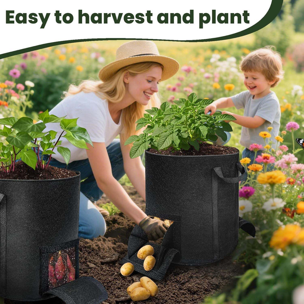 15-Gallon Potato Grow Bags (4 PS) with Unique Leak-Proof Harvesting Window and Transparent Observation Window, Suitable
