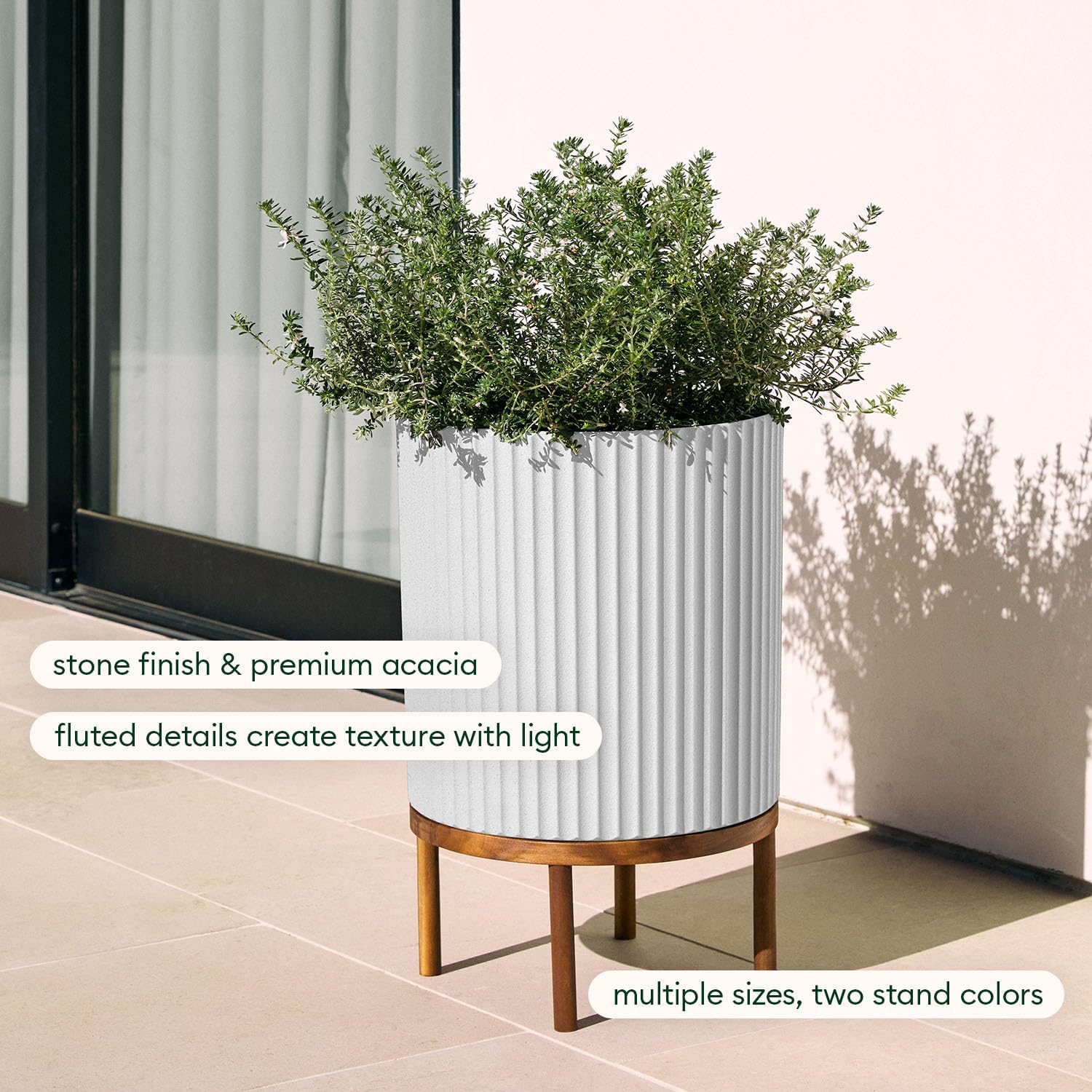 Veradek Demi 16 in. Raised with Stand Round White Plastic Planter with Brown Stand DMSTV16WBR