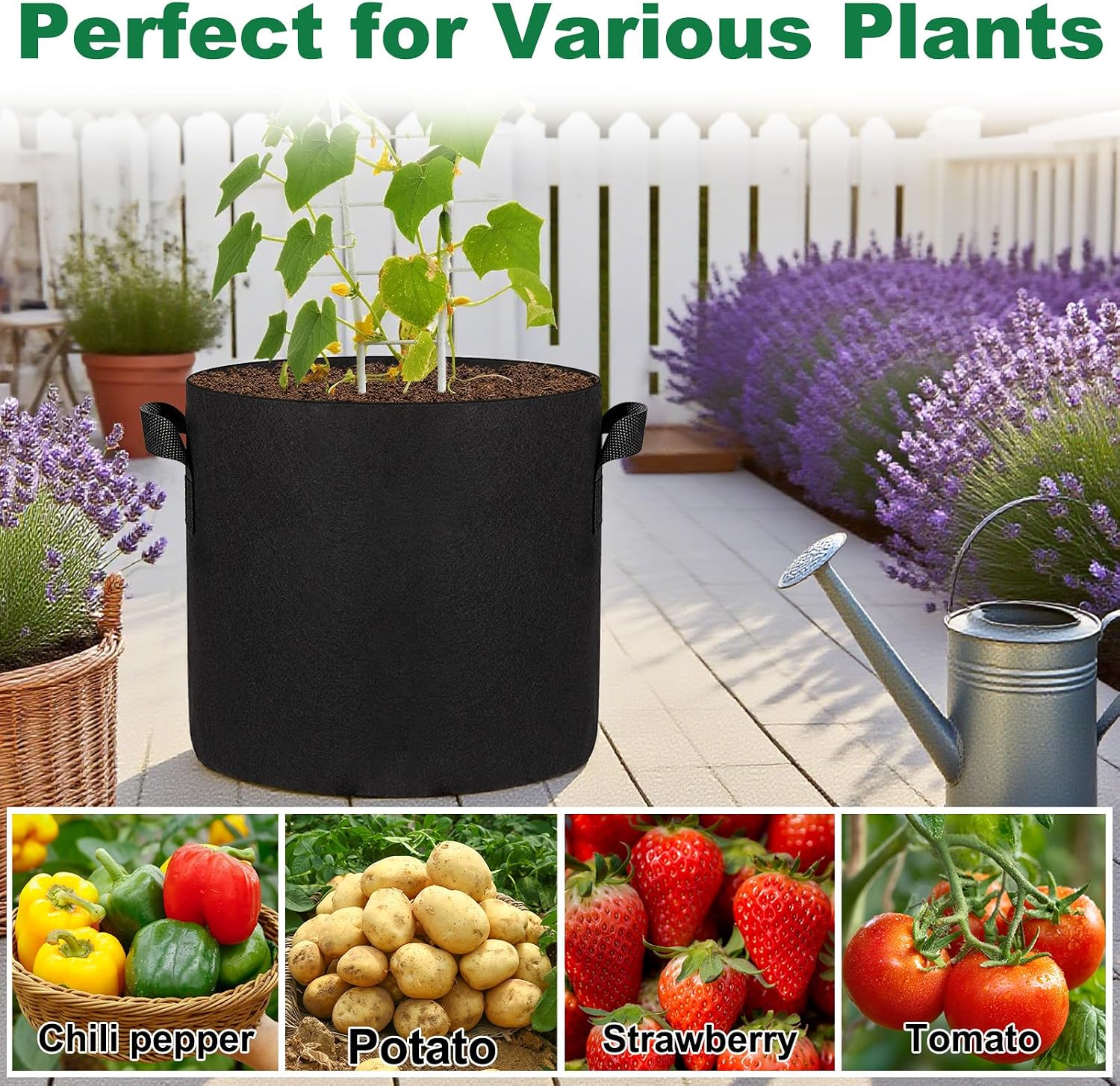 12-Pack 10 Gallon Grow Bags, 300G Thickened Nonwoven Garden Pots,Heavy Duty Fabric Pots with Reinforced Handles