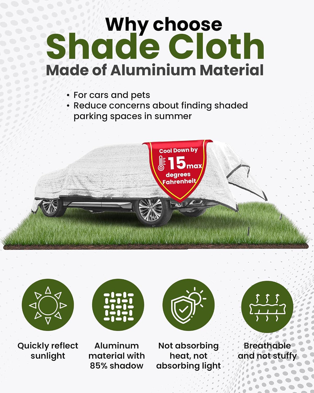 Aluminet Shade Cloth 10x20ft, 85% Reflective Silver Aluminet Shade Cloth with Grommets, Sun Protection and Breathable