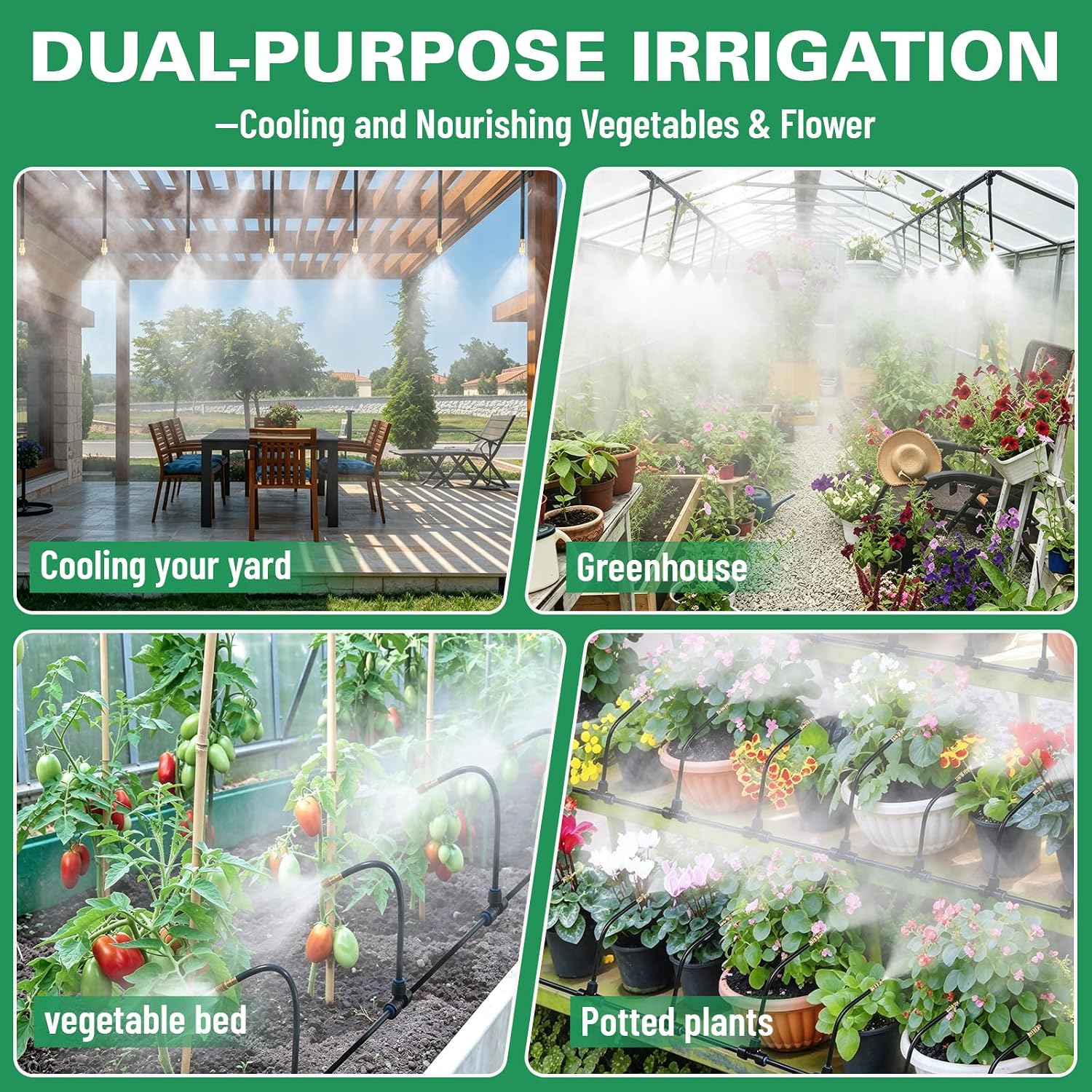 Riboud 110Ft Drip Irrigation System, 2026-Upgrade Garden Watering Kit with 16 Adjustable Copper Rotating Arm Nozzles
