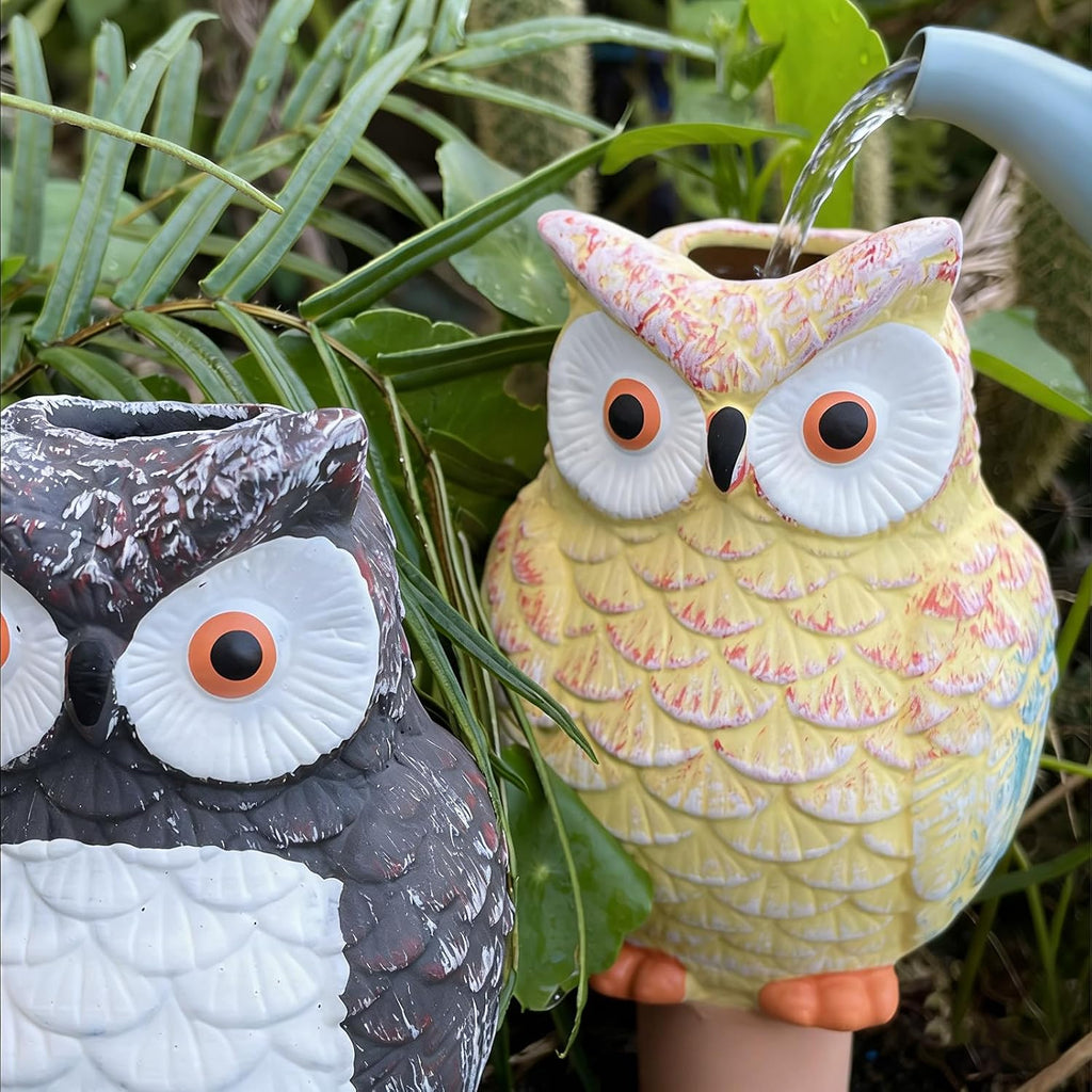 MCleanPin 4 Pack Self Watering Spikes and Globes, Handmade Terracotta Owl Self-Watering Plant Devices with Slow Release
