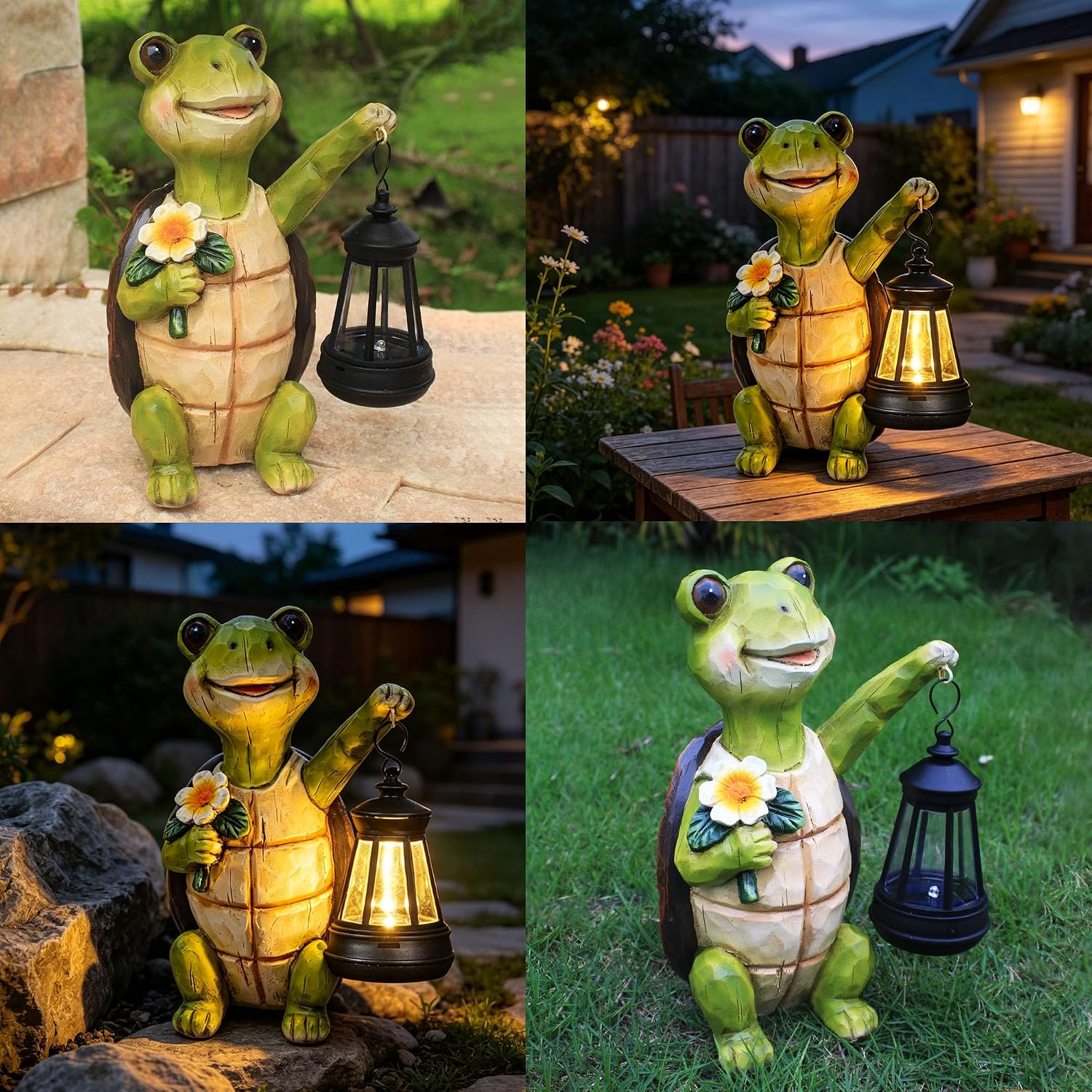 Solar Turtle Garden Statue, Resin Figurine with Hanging Solar Lantern Outdoor Statues for Patio (Turtle 1)