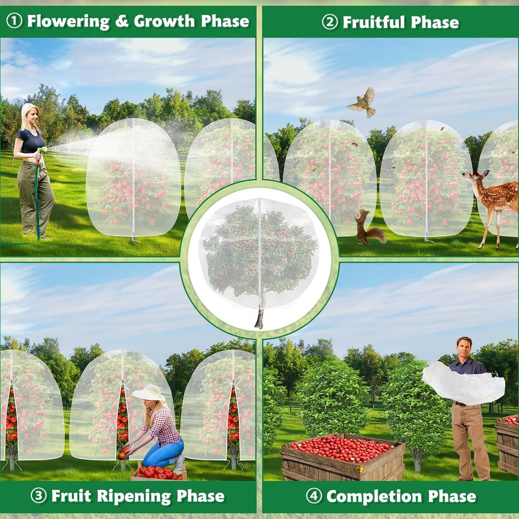 OZMI 4 Pack Fruit Tree Blueberry Bush Netting Cover, 4Ft x 5Ft Reusable Bird Netting for Garden Protection with Zipper