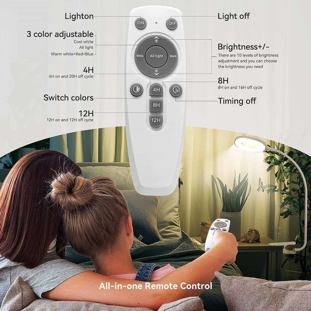 2 Packs Plant Growing Lamp, LED Pot Clip-on Plant Light for Growing | Full Spectrum Plant Light with Remote, 4/8/12H