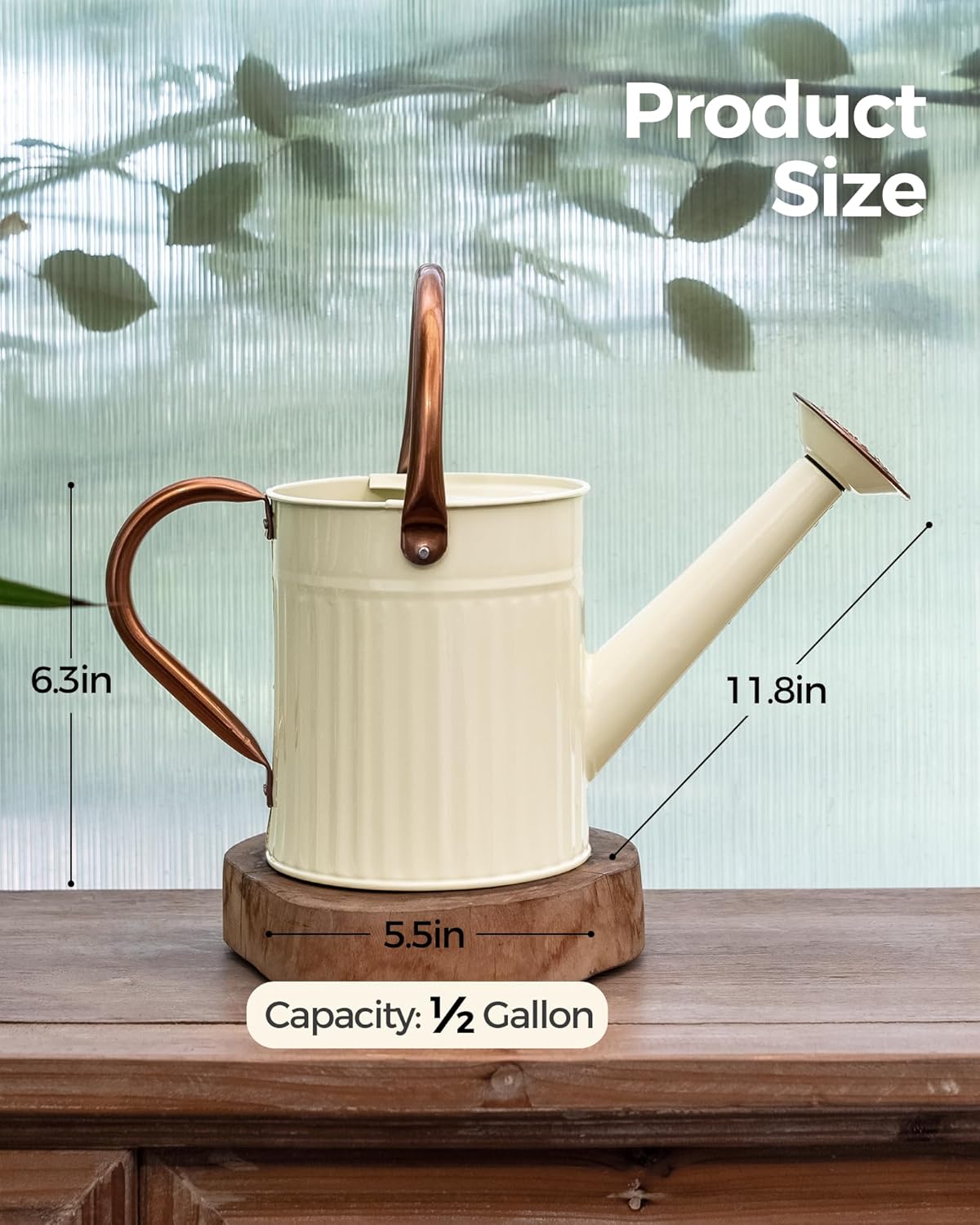Bamworld Metal Watering Can for Indoor Outdoor Plant 1/2 Gallon Creamy | plant watering cans with Removable Spout