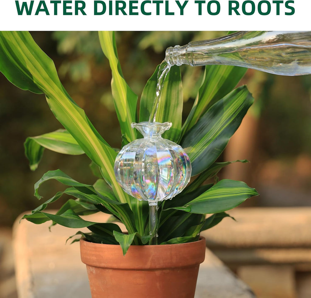 Soilagua 10 oz Large Top Fill Cactus Plant Self Watering Globes, Light Iridescent Glass Water Bulbs, Slow Release