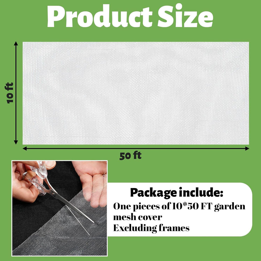 10x50 FT Garden Netting - Heavy Duty 60 Mesh Polyester Insect Barrier with Reinforced Edges | Bird & Pest Protection