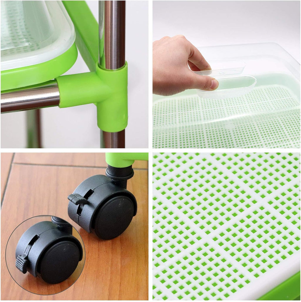 5 Layers Seed Sprouter Trays with Lids and Stainless Steel Shelf | Soil-Free Cultivation, BPA Free PP, Seed Starter