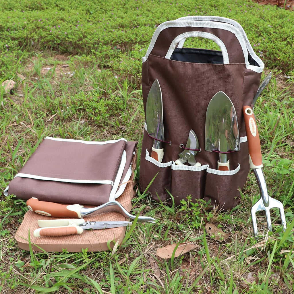 Brown Garden Tools Set 12-Piece, Gardening Gifts for Women Men | Aluminum Garden Hand Tool Kit with Non-Slip Ergonomic