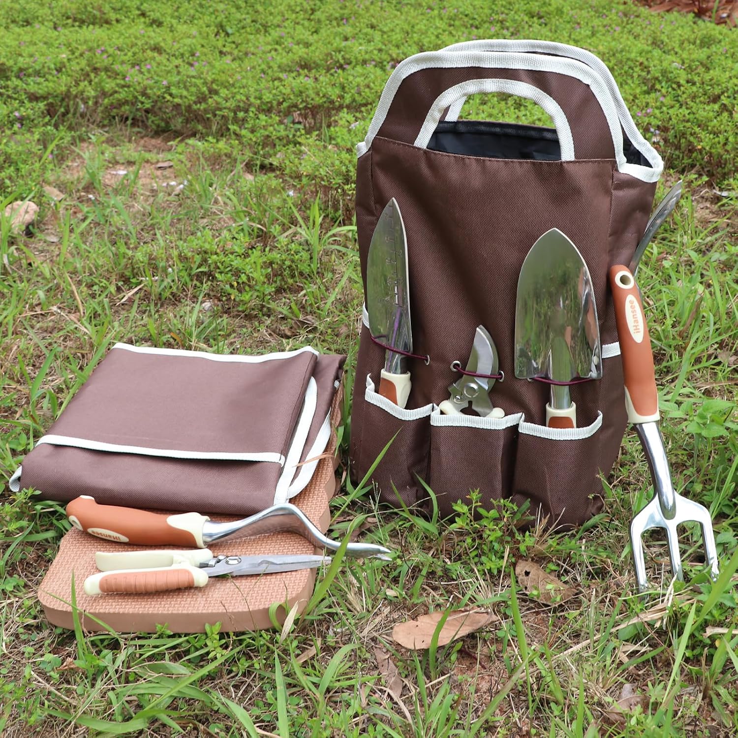 Brown Garden Tools Set 12-Piece, Gardening Gifts for Women Men | Aluminum Garden Hand Tool Kit with Non-Slip Ergonomic