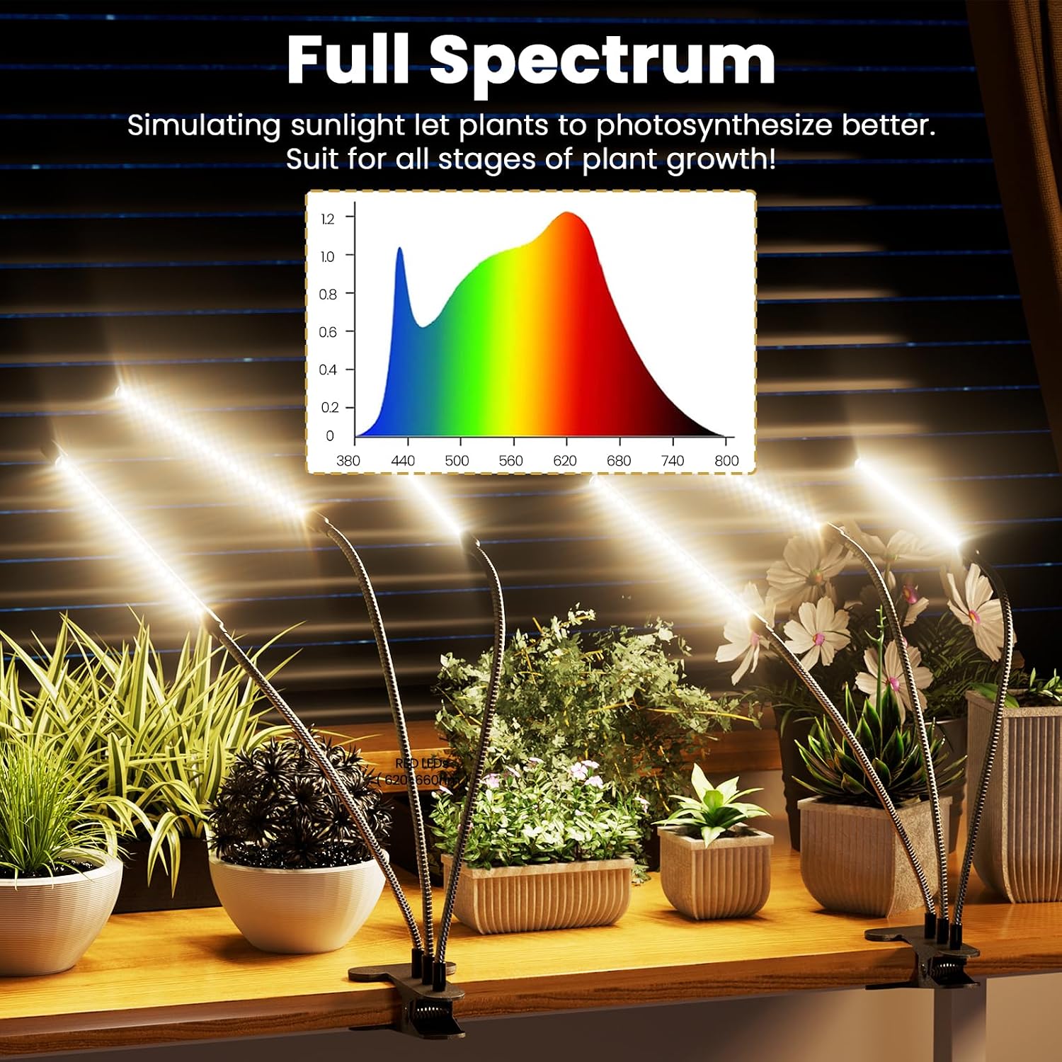 Bseah Grow Light for Indoor Plants, Full Spectrum Plant Grow Lamp with 3/9/12H Timer, ON & Off, Clip-On Desk for Seed