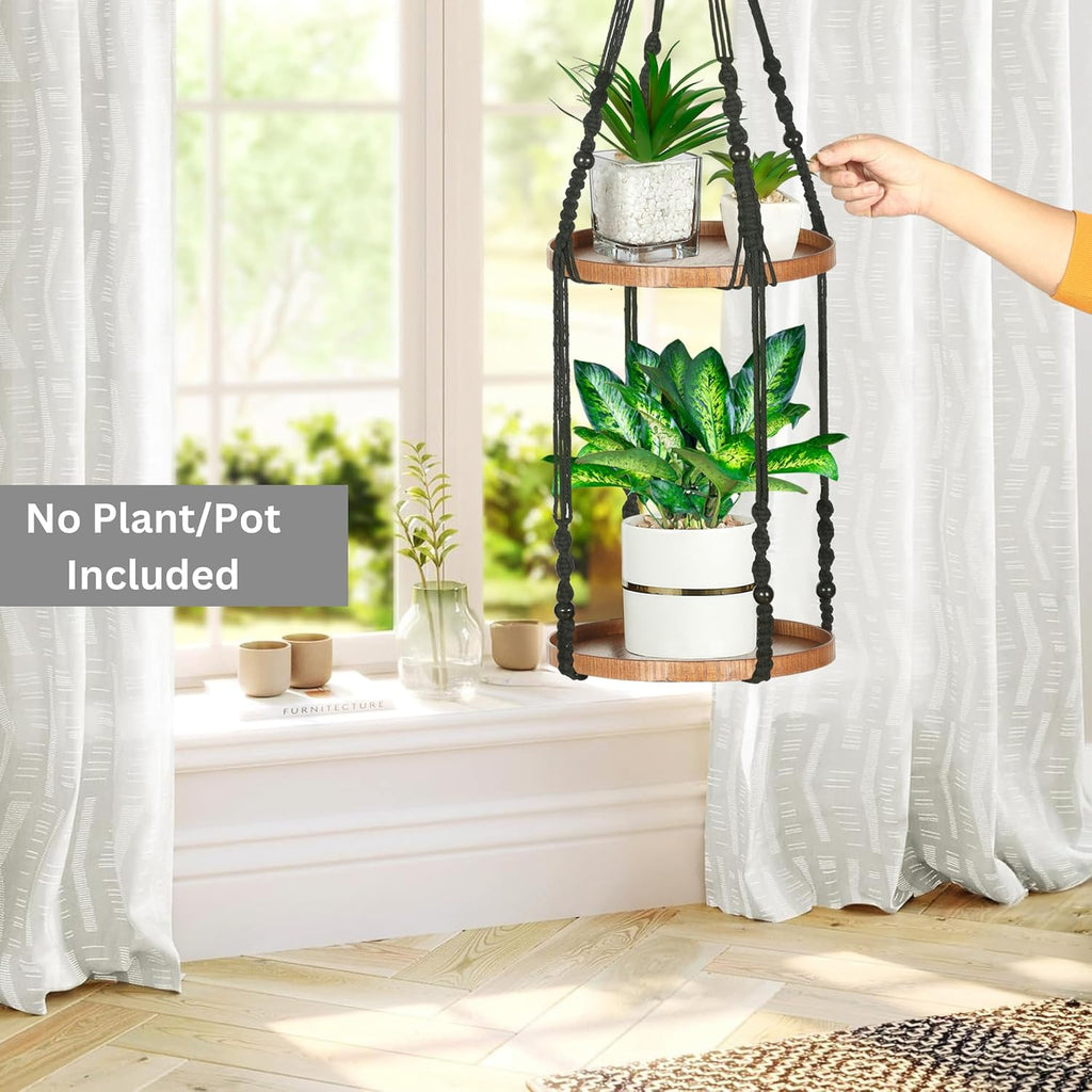2 Tier Macrame Plant Hanger, Hanging Plant Shelf (12") | Plant Hanger Indoor, Hanging Planter, Hanging Planter Shelf
