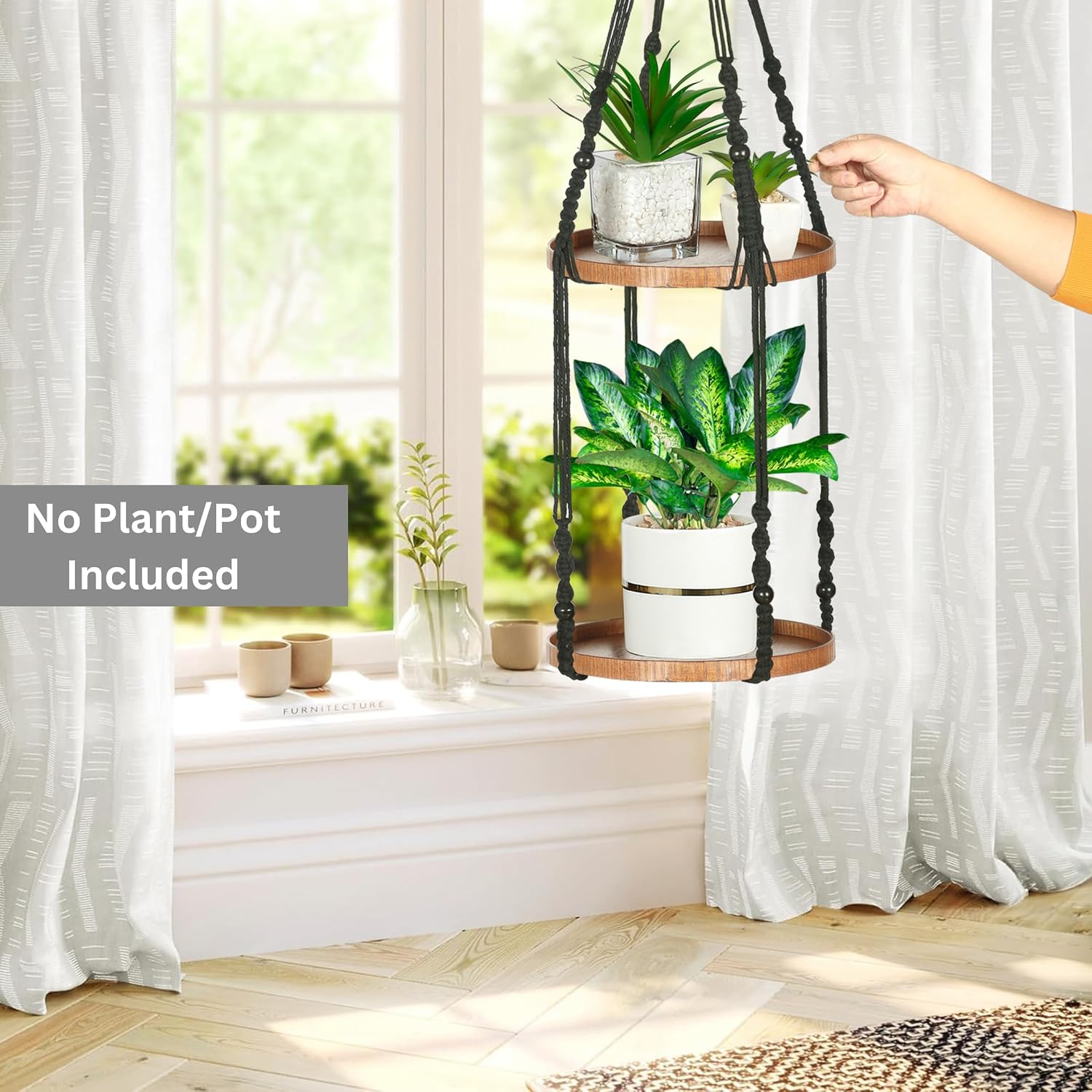 2 Tier Macrame Plant Hanger, Hanging Plant Shelf (12") | Plant Hanger Indoor, Hanging Planter, Hanging Planter Shelf