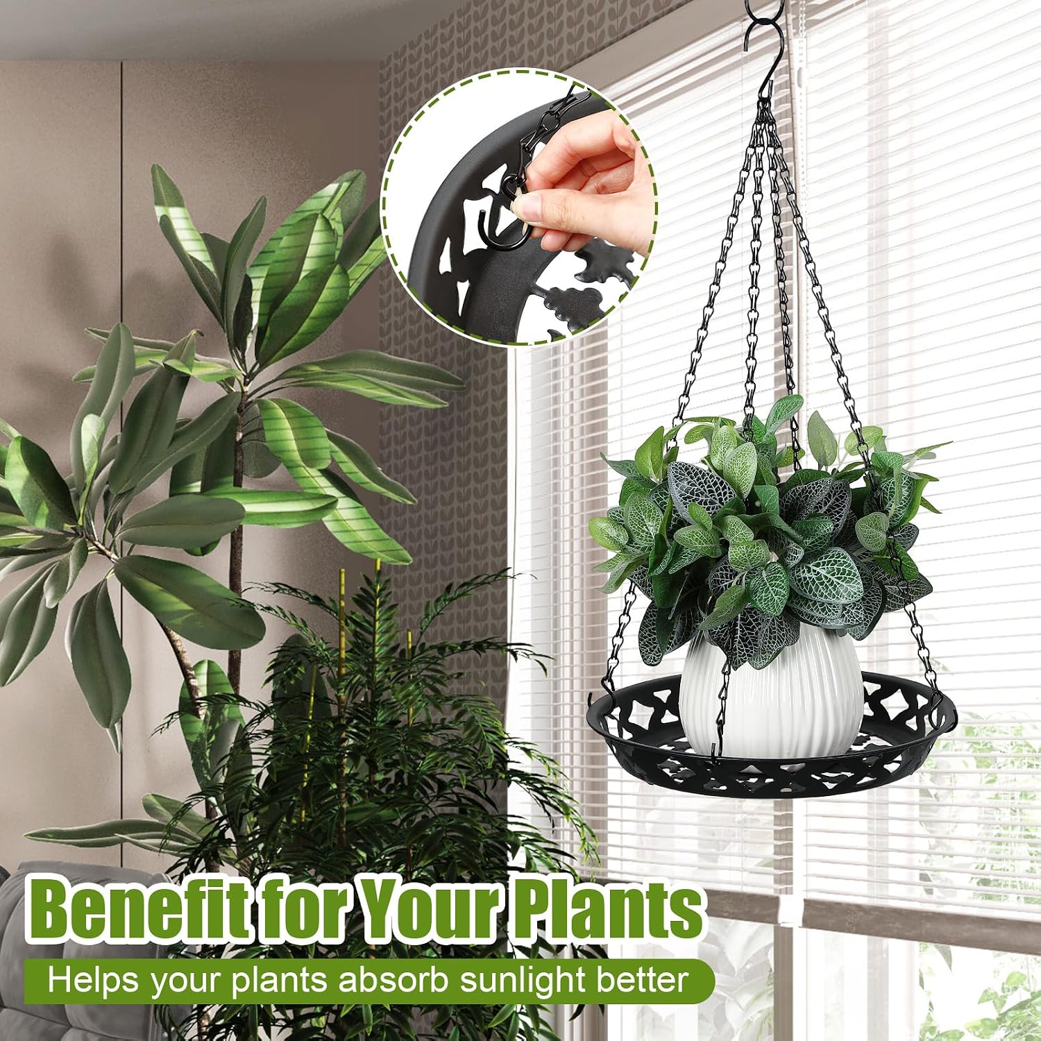 Enhon 2 Pack Plant Hanger, 12" Metal Hanging Planter for Indoor Plants | Classy Glossy Black, Decorative Wall Hanging