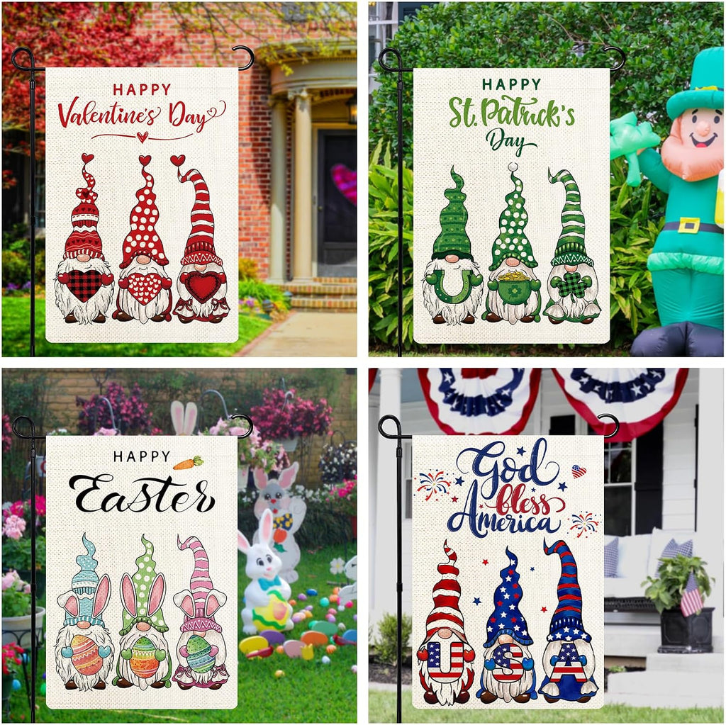 Gnomes Seasonal Garden Flags Set of 12, All Seasons and Holidays, Burlap, 12x18 inch, Double Sided, Fade Resistant