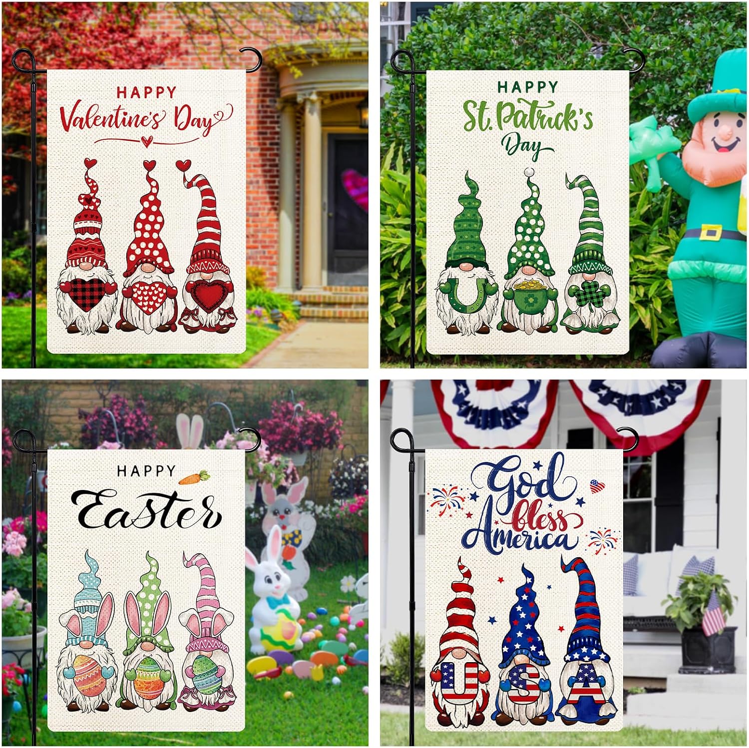 Gnomes Seasonal Garden Flags Set of 12, All Seasons and Holidays, Burlap, 12x18 inch, Double Sided, Fade Resistant