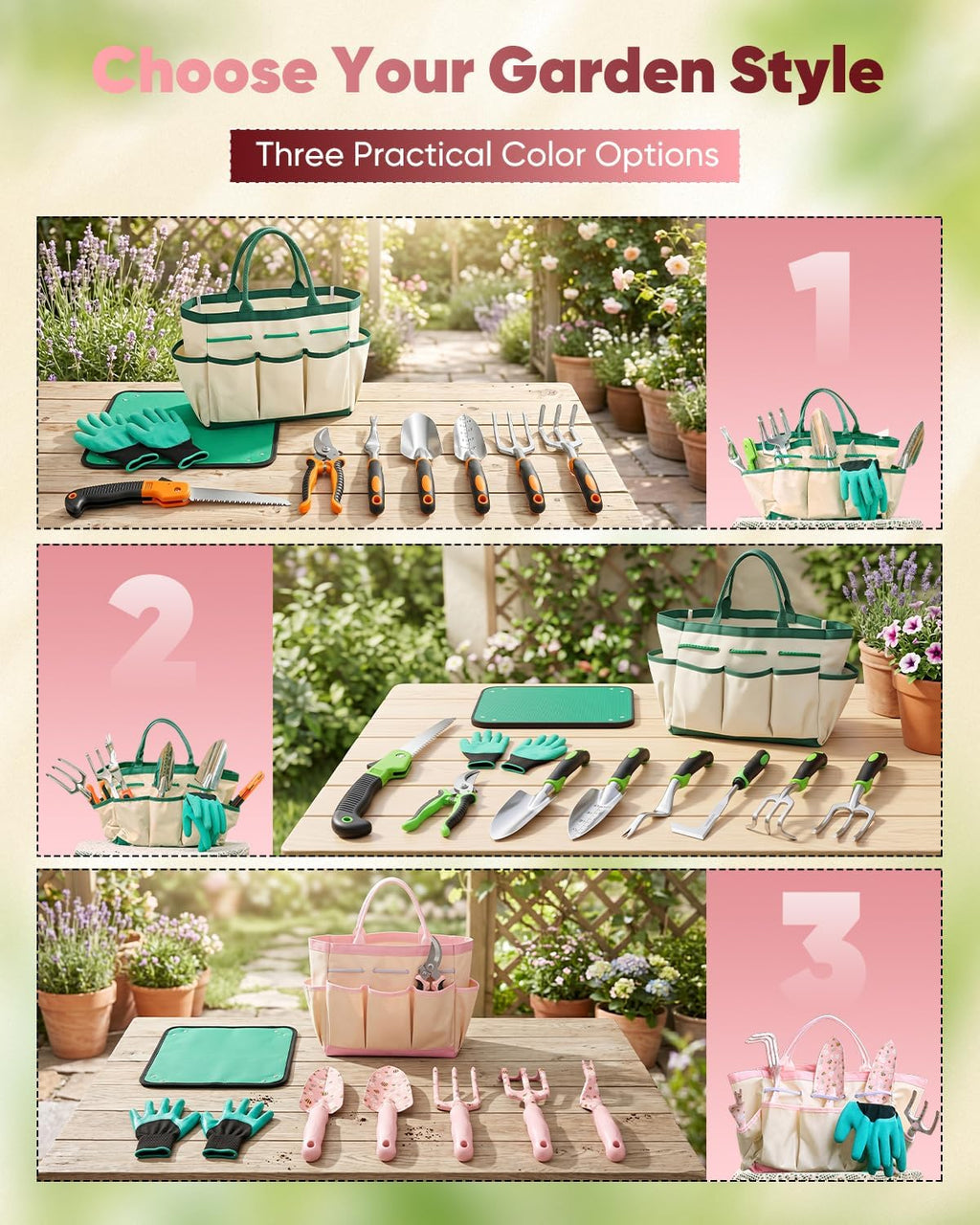 Garden Tool Set Gardening Tools - Heavy Duty Aluminum Tool Kit with Non-Slip Handle, Gardening Gloves and Tool Bag for