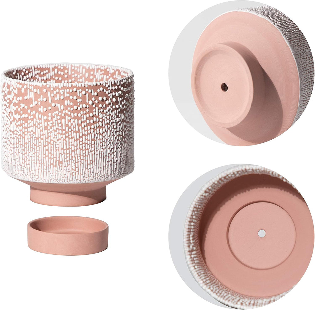 UBEE Planter Ceramic Flower Pot for Indoor Plants | 5.5 inch + 4.9 inch Plant Pot with Saucer and Drainage Hole for