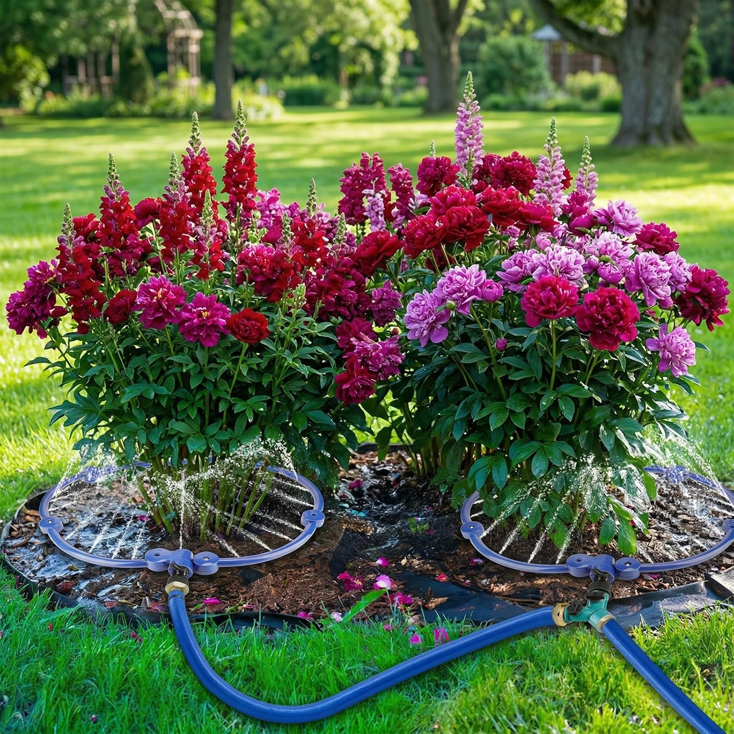 4 Pcs 360° Tree Water System Tree Root Watering Ring 13 Inch Circle Sprinkler Irrigation Slow Release Targeted Water